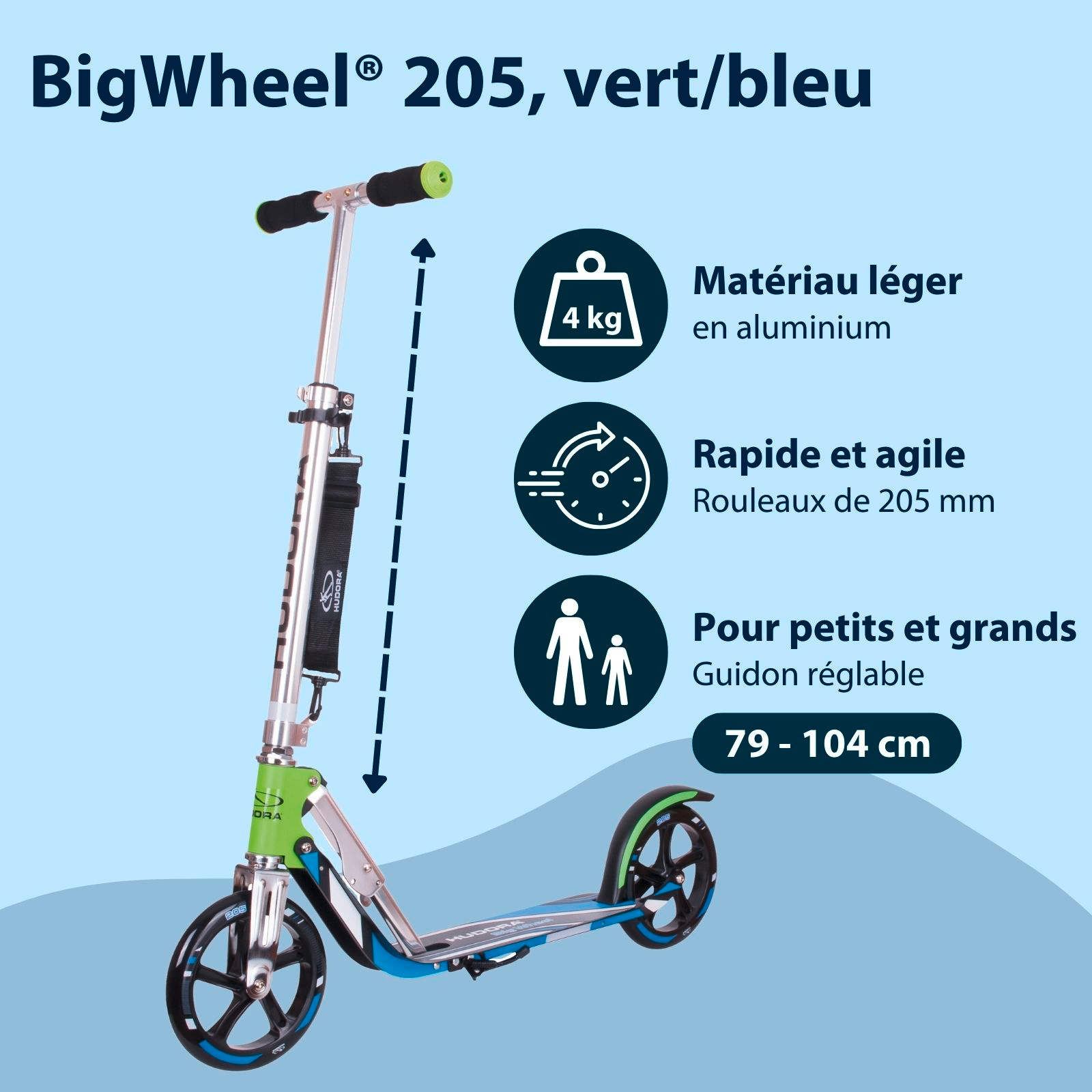 HUDORA BigWheel® 205 Scooter, green/blue, image 2 from 7