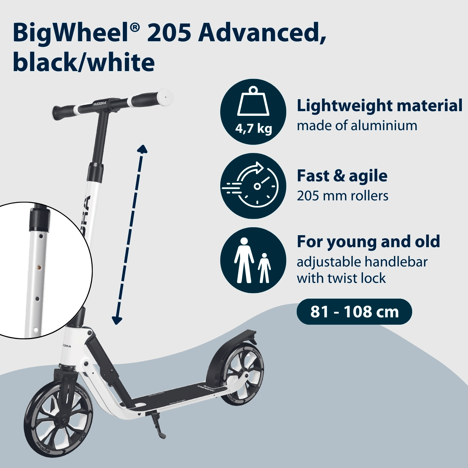 HUDORA BigWheel® 205 Advanced, Black & White, image 2 from 7