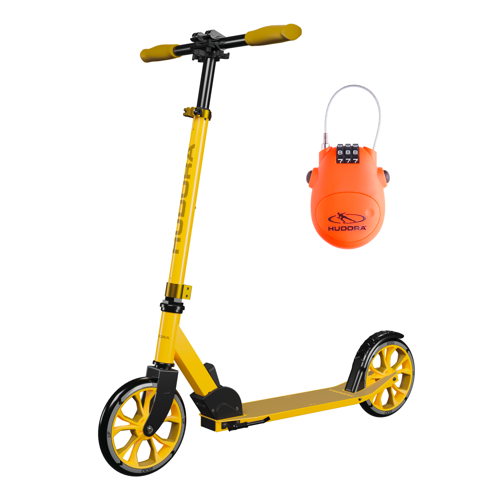 HUDORA Scooter Up 200, canary inklusive Kabelschloss (Bundle)