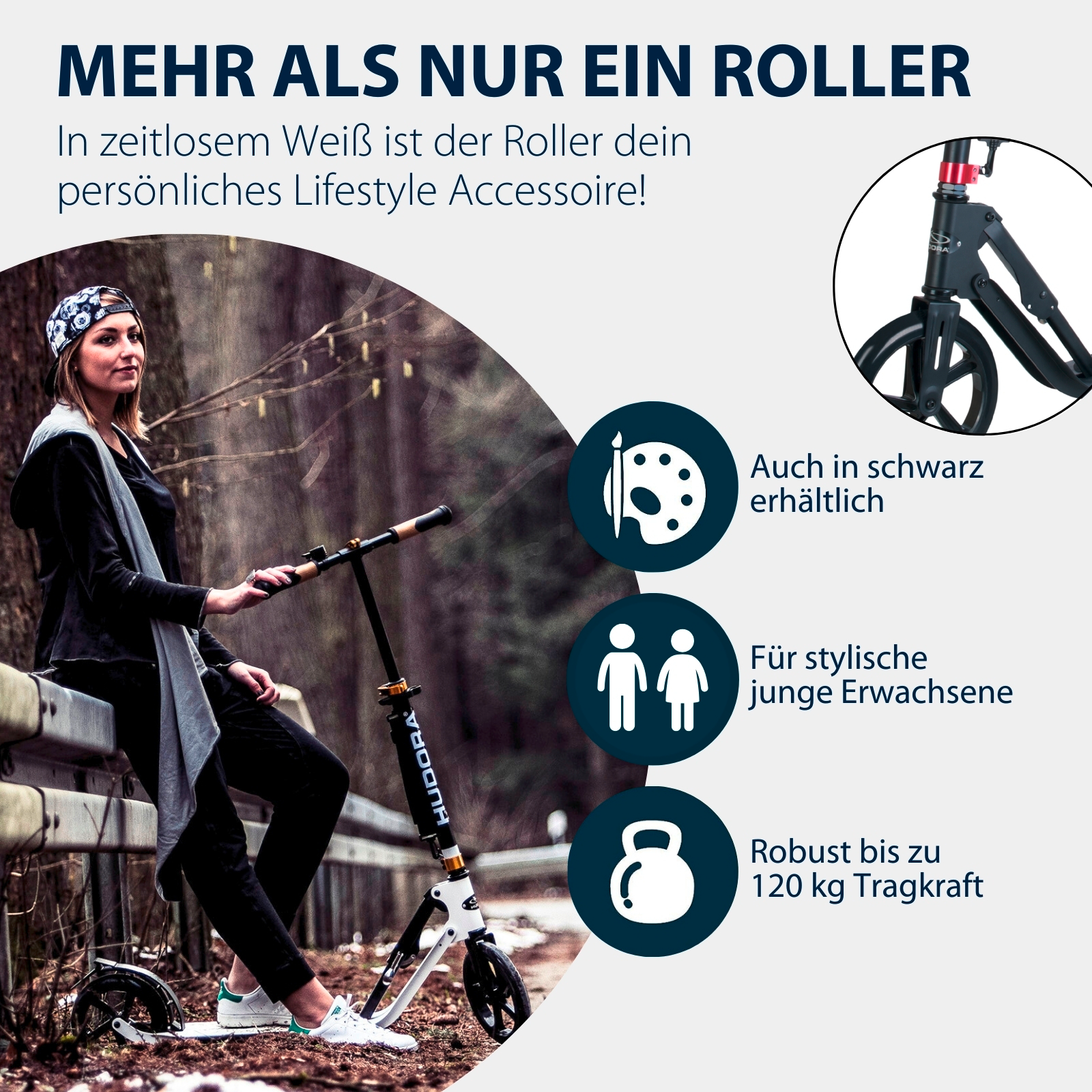 HUDORA BigWheel® Style 230, Scooter weiß, Bild 6 von 7