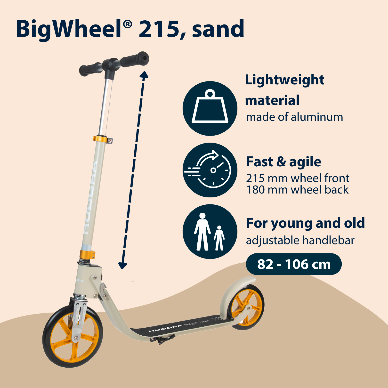 HUDORA BigWheel® 215 Scooter, sand, image 2 from 7