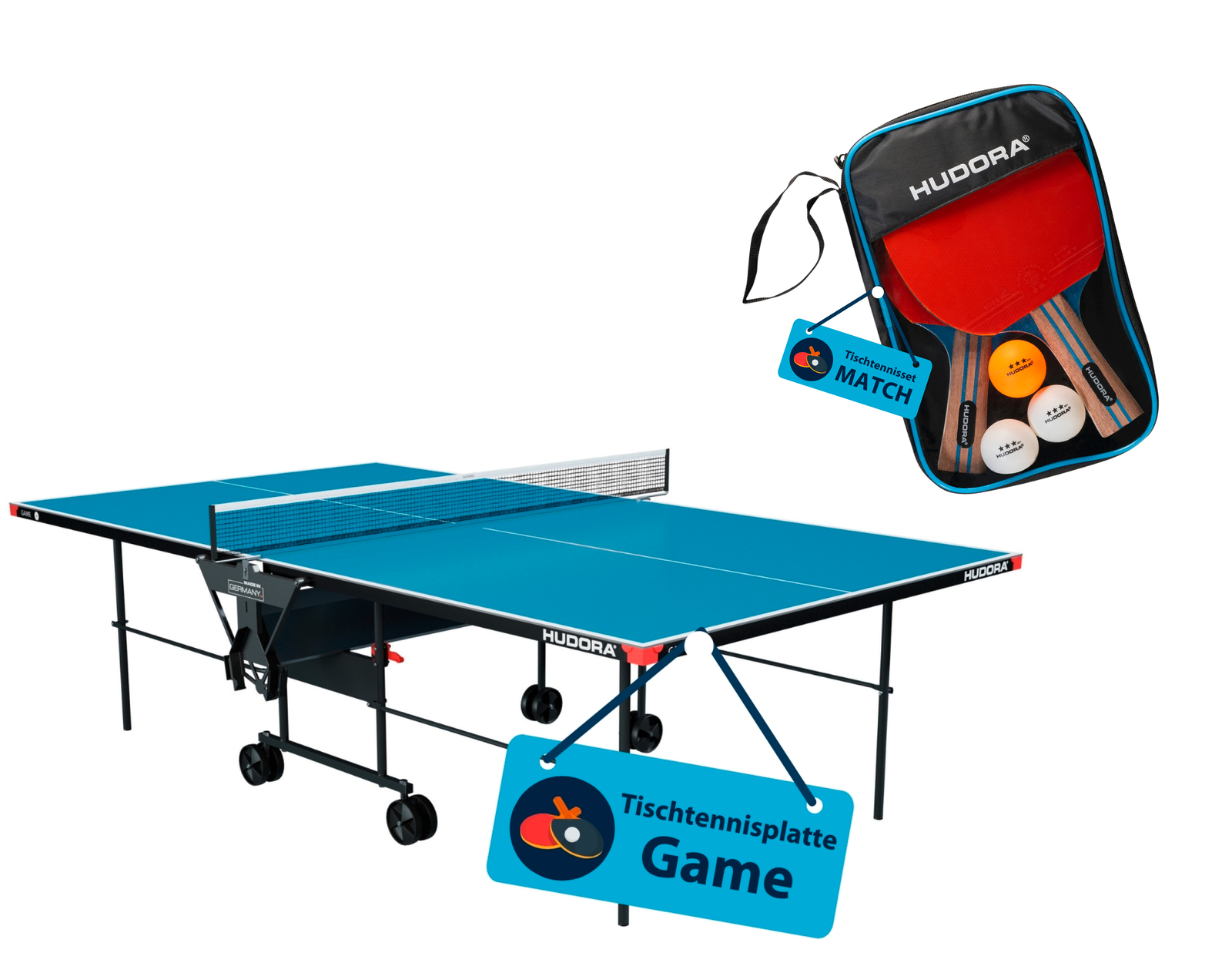 HUDORA Tischtennisplatte Game inkl. Schlägerset