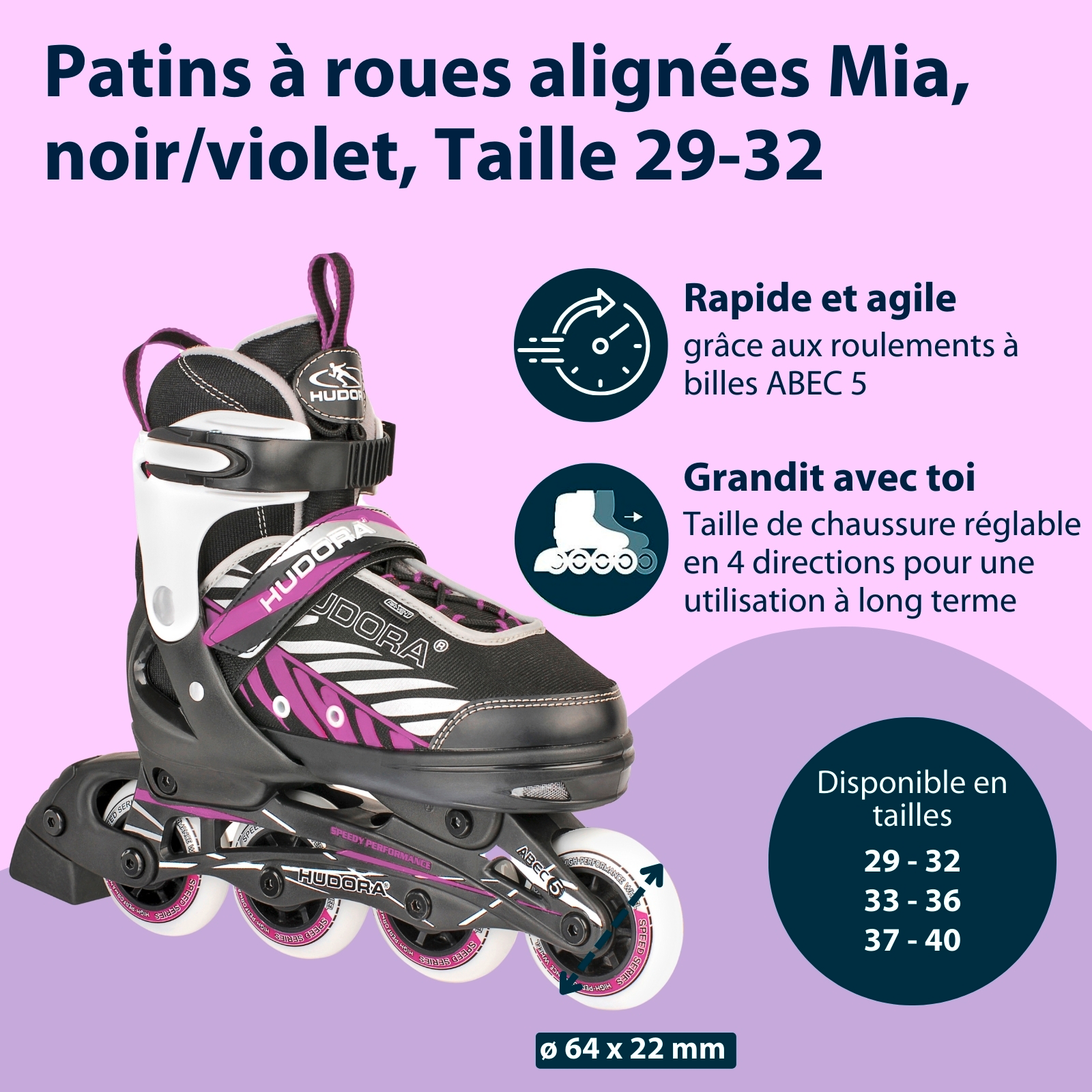 HUDORA children's inliner Mia, size 29-40, black/purple, image 2 from 7