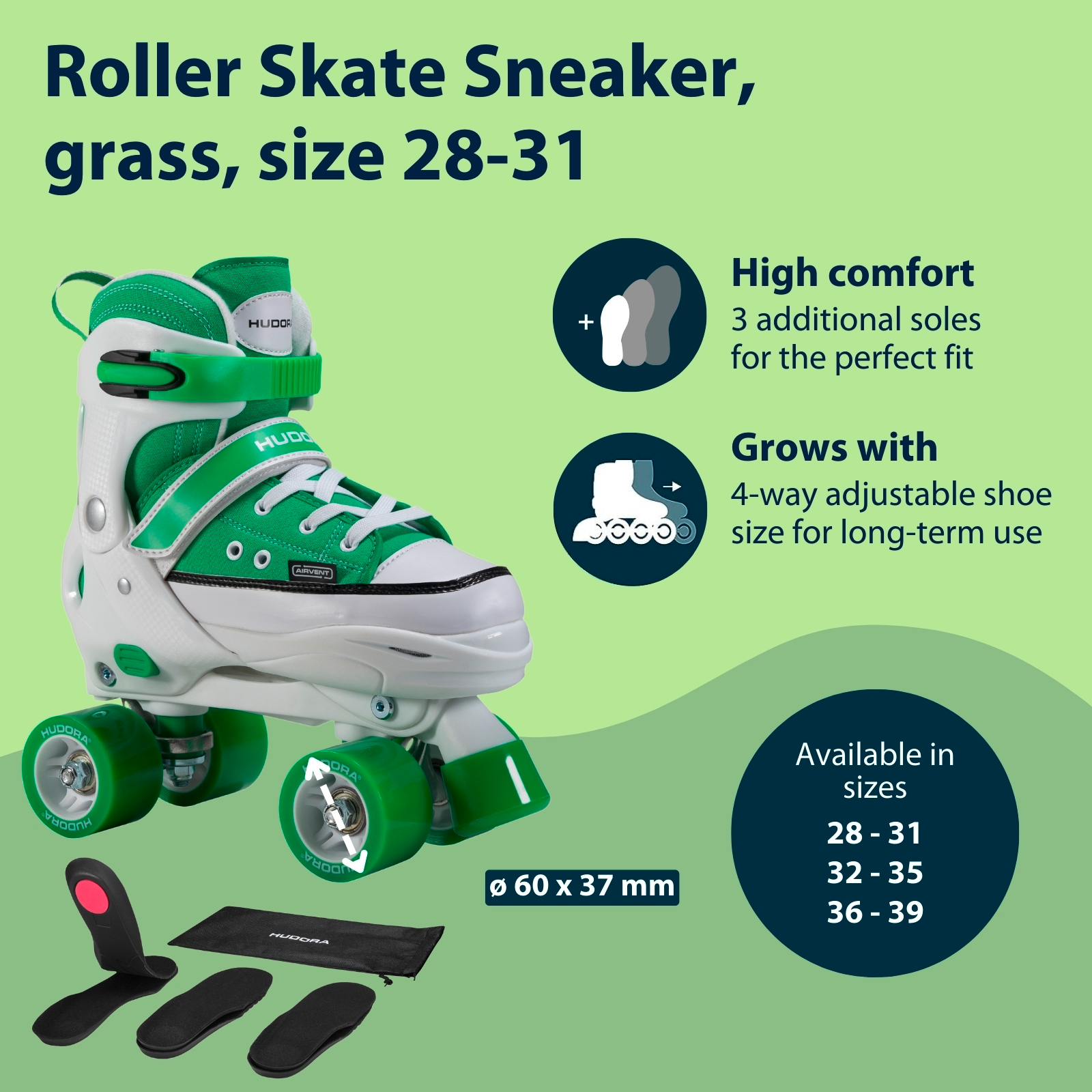 HUDORA roller skate sneaker, grass, size 28-39, image 2 from 7