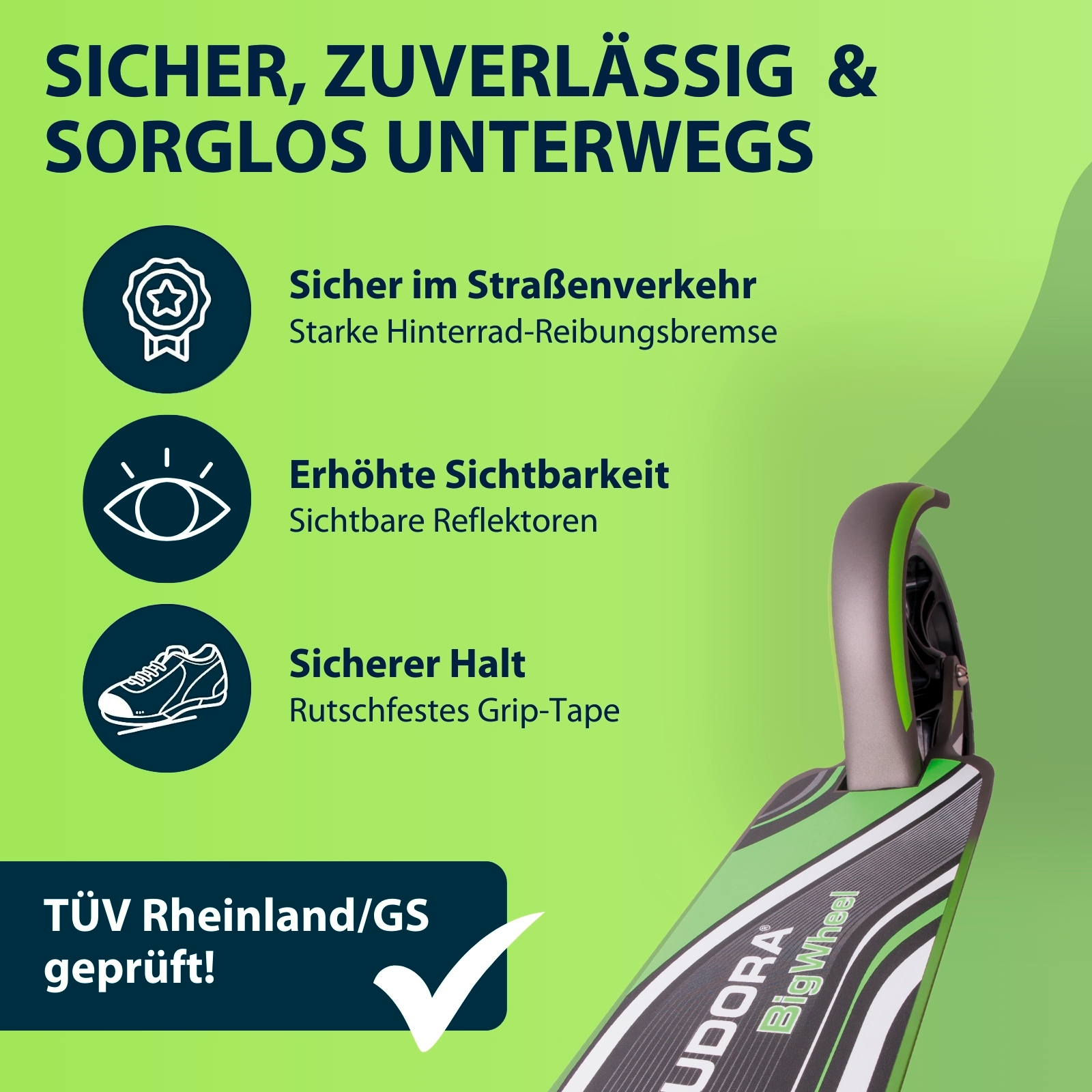 HUDORA BigWheel® 205, Scooter grau/grün, Bild 5 von 7