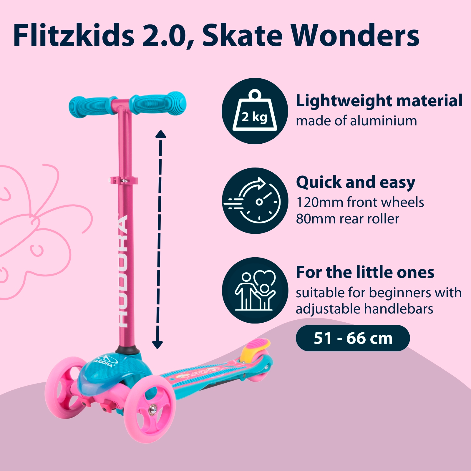 HUDORA Kinderscooter Flitzkids 2.0 Skate Wonders, image 2 from 7