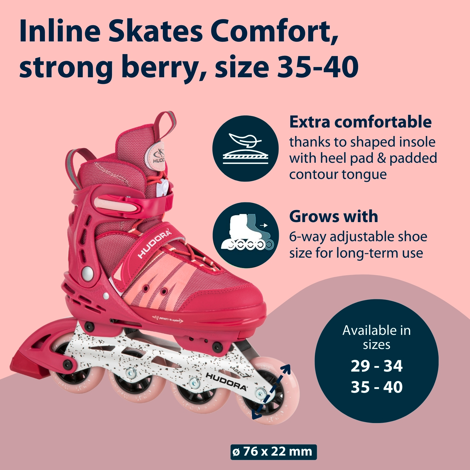 Inline Skates Comfort, strong berry, size 35-40, image 2 from 7