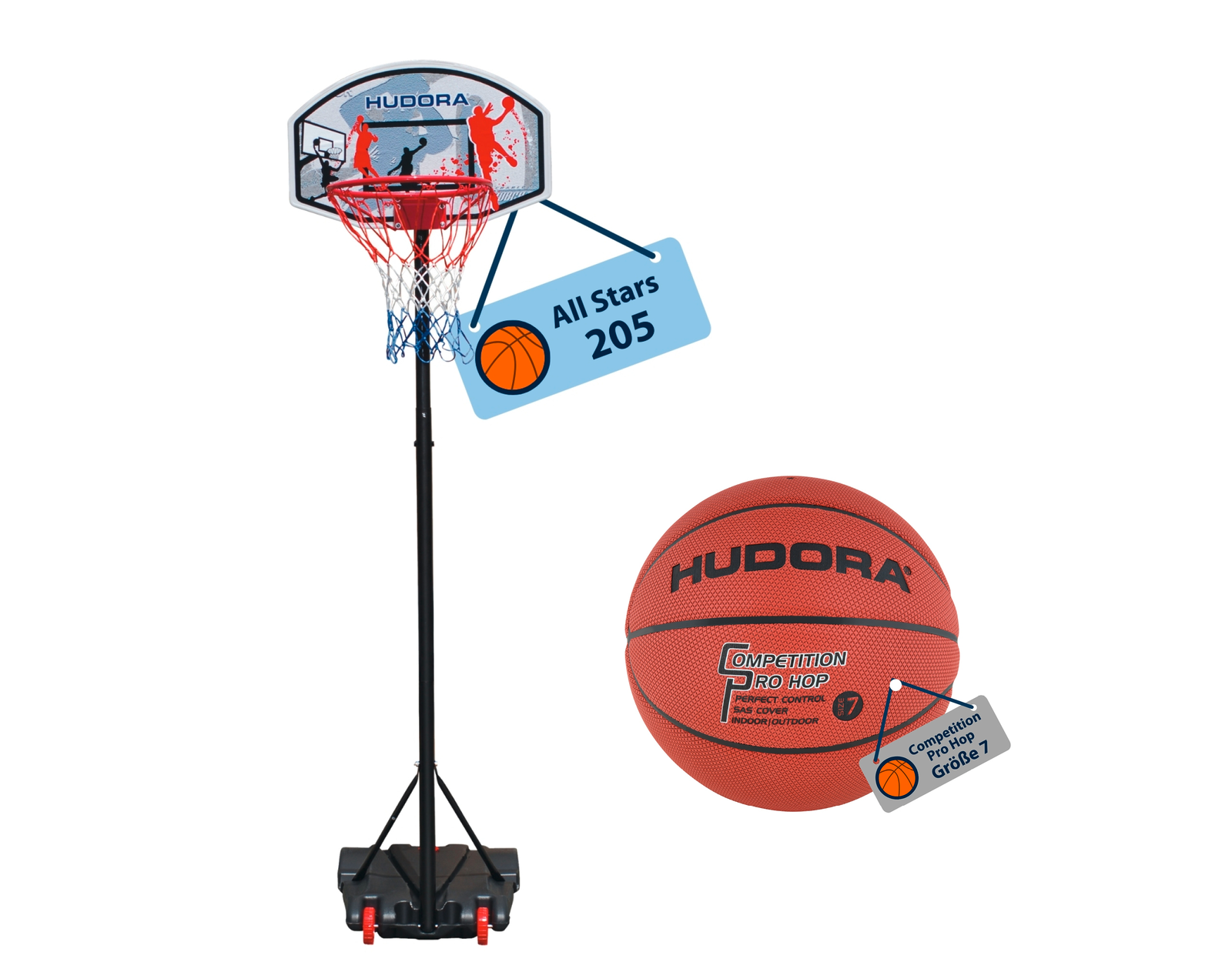 HUDORA Basketballständer All Stars 205 mit Basketball (Bundle)