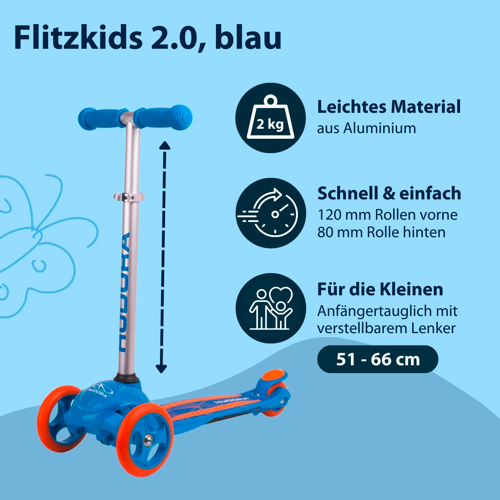 HUDORA Kinderscooter Flitzkids 2.0, blau, Bild 2 von 7