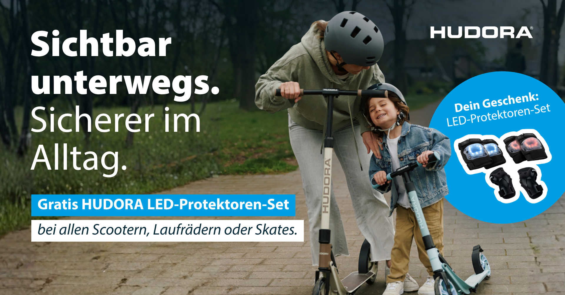 HUDORA Licht und Sicht – LED-Protektoren für mehr Sichtbarkeit