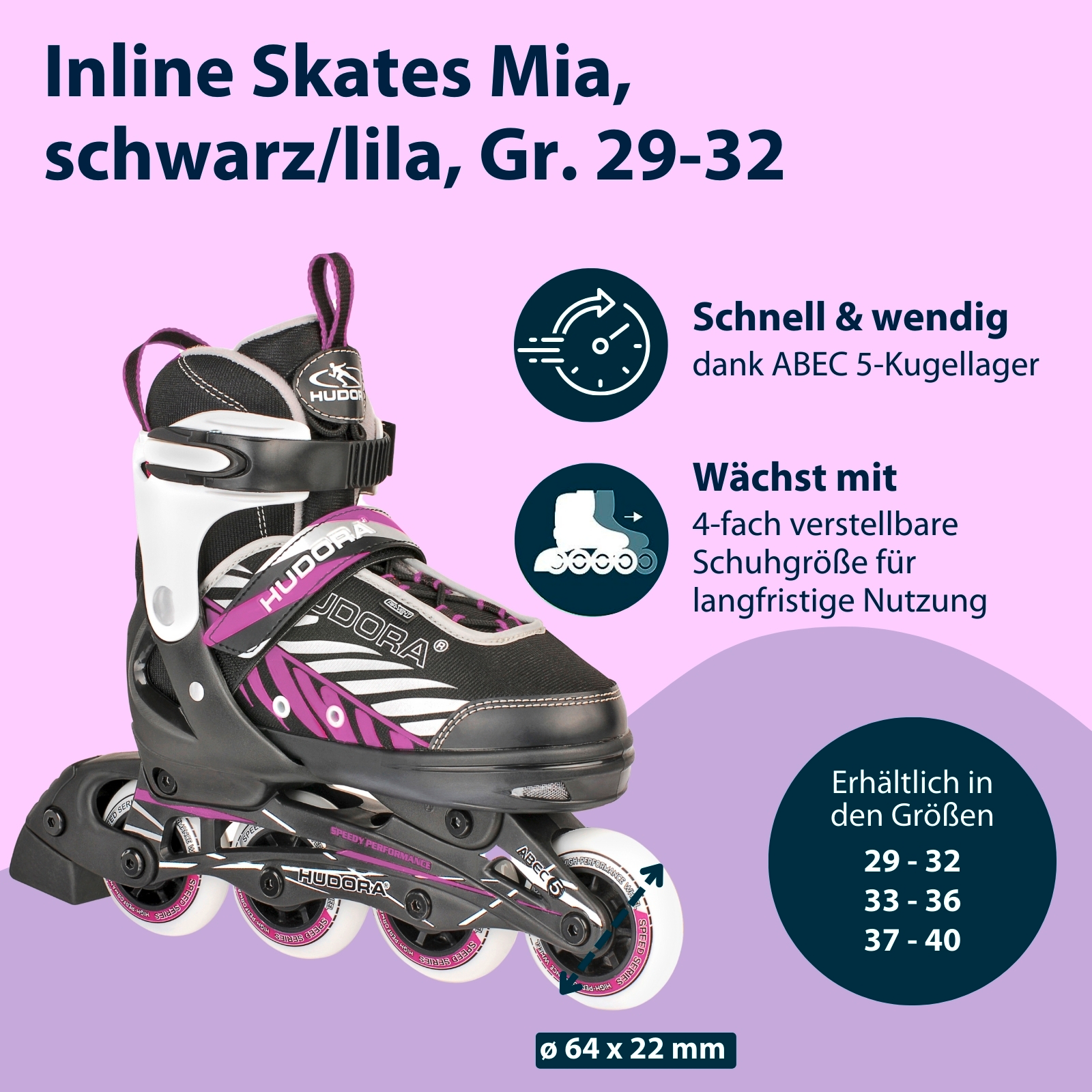HUDORA Kinderinliner Mia, Gr. 29-40, schwarz/lila, Bild 2 von 7