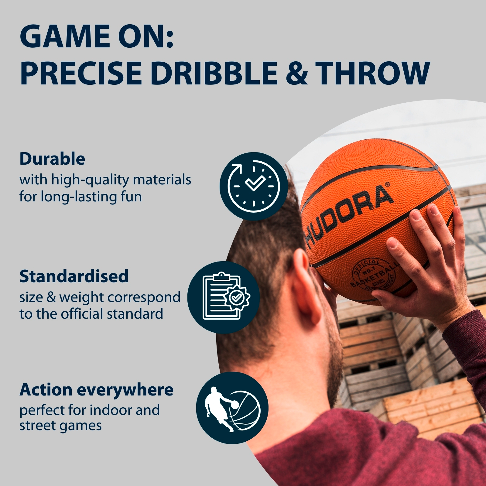 HUDORA Basketball, size 7, orange, uninflated, image 3 from 5