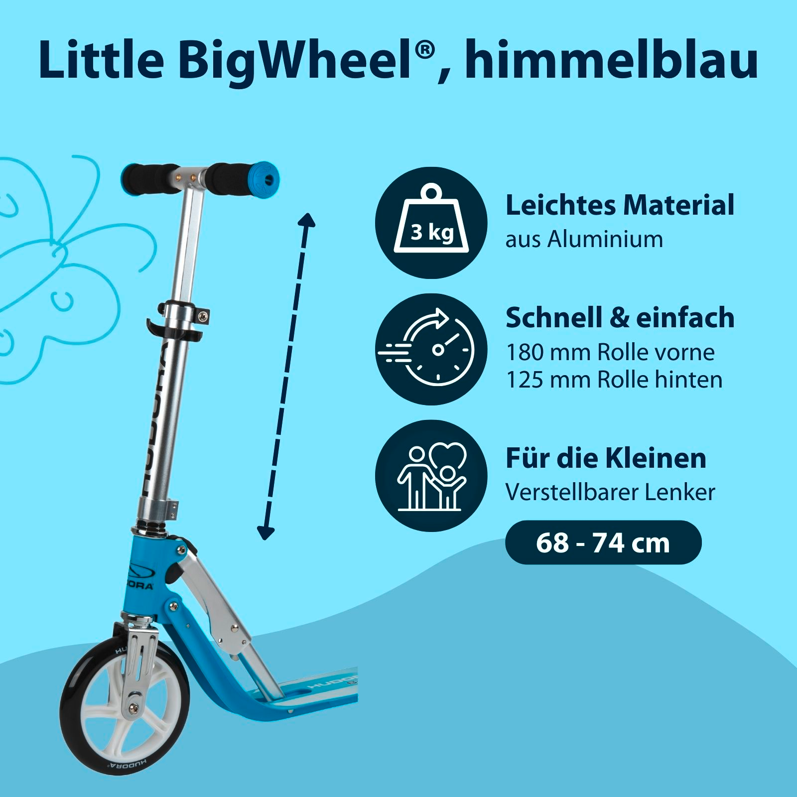 HUDORA Little BigWheel®, Scooter himmelblau, Bild 2 von 7