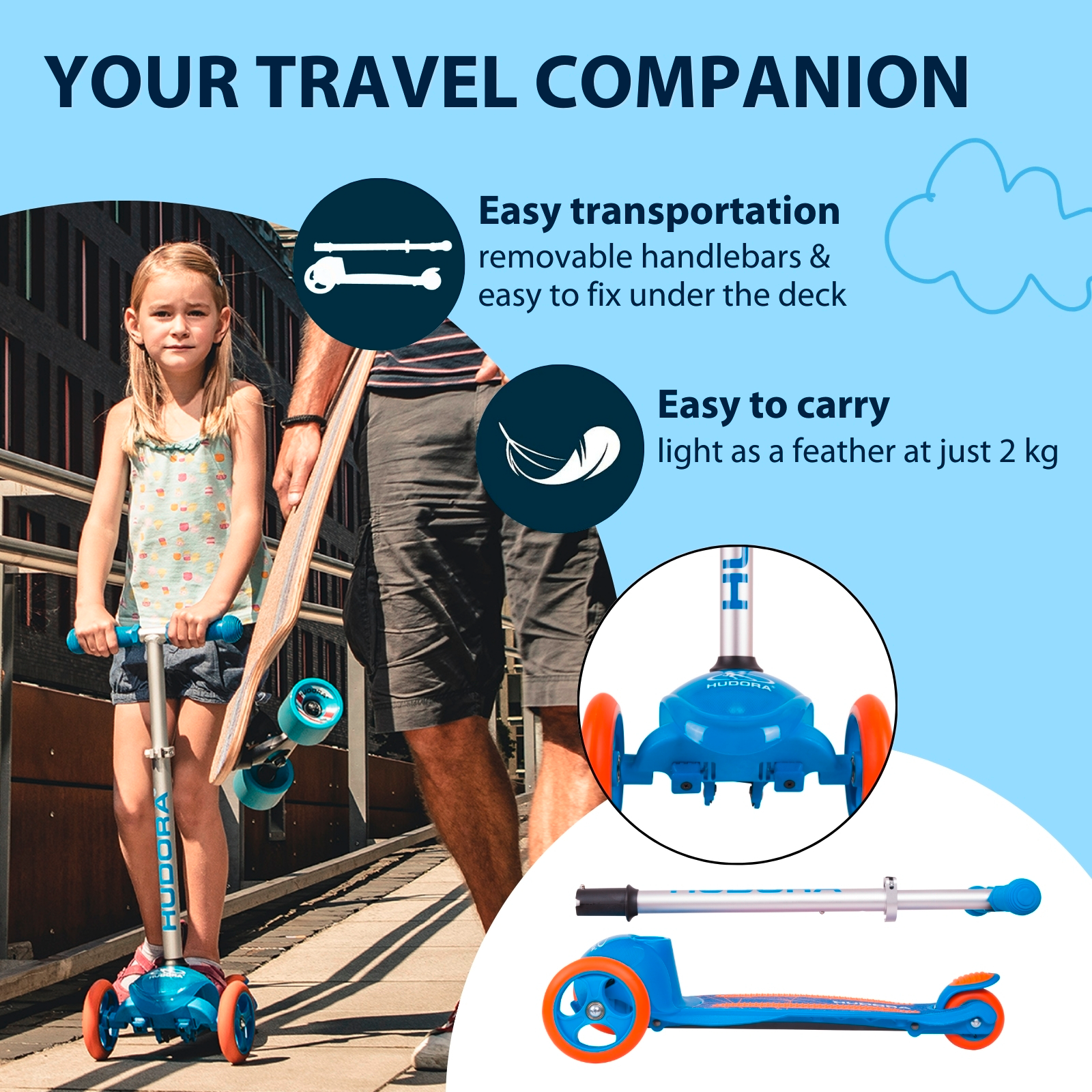 HUDORA Kinderscooter Flitzkids 2.0, blau, image 4 from 7