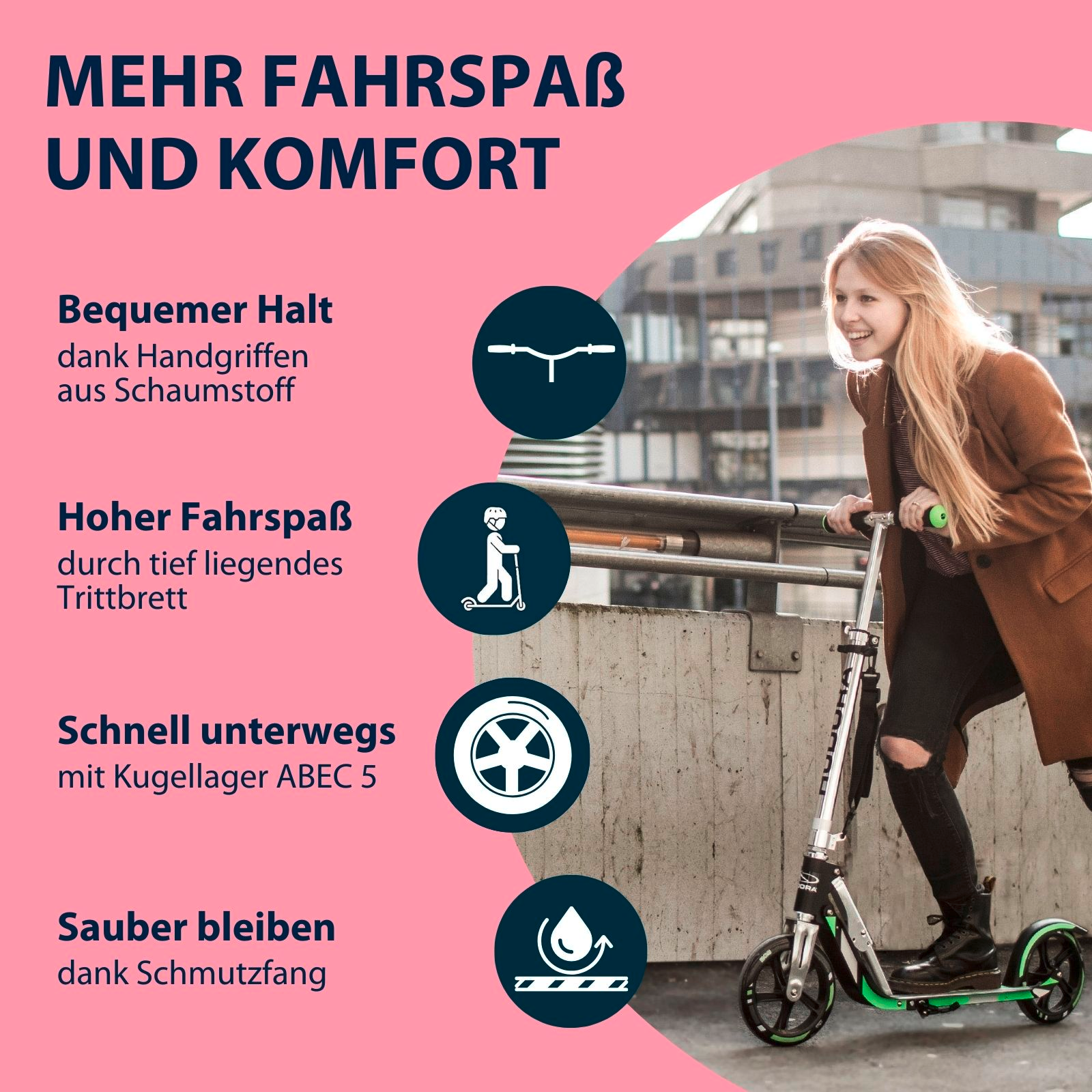 HUDORA BigWheel® 205, Scooter magenta/silber, Bild 3 von 7