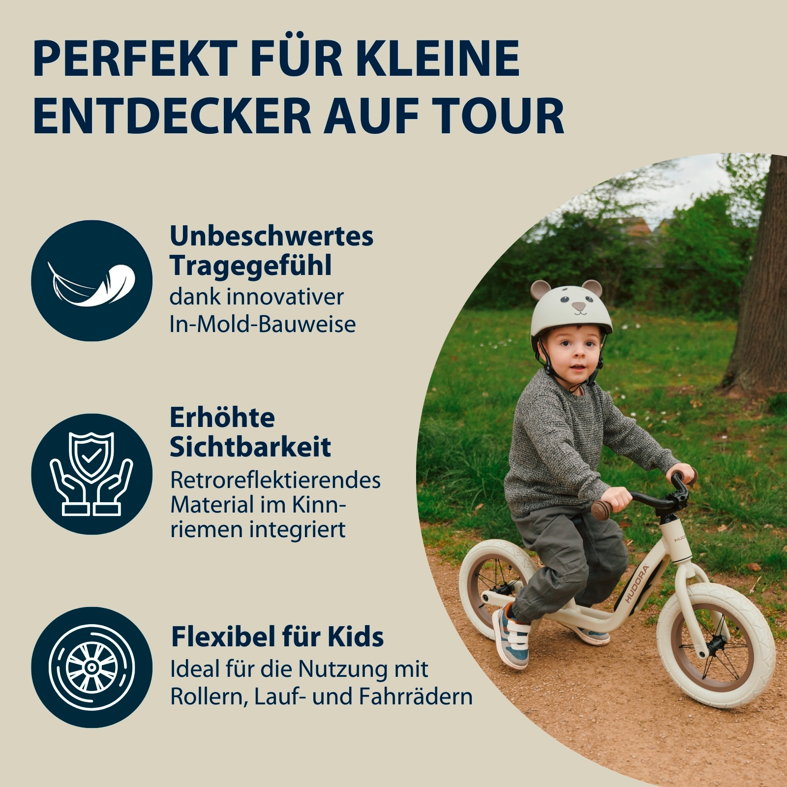 HUDORA Kinderhelm Beary, mocha, Gr. 48-52, Bild 5 von 7