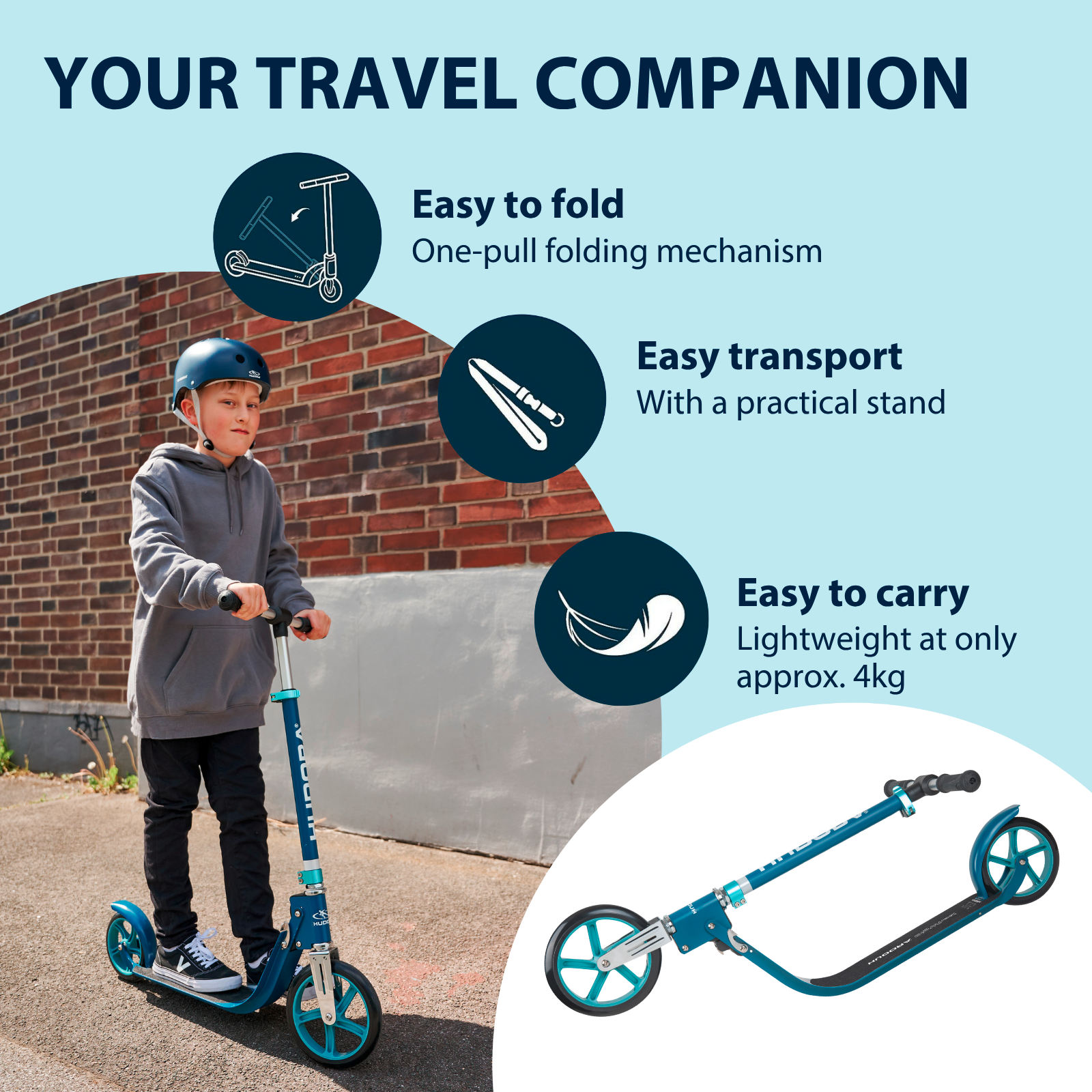 HUDORA BigWheel® 215 Scooter, azurblau, image 4 from 7