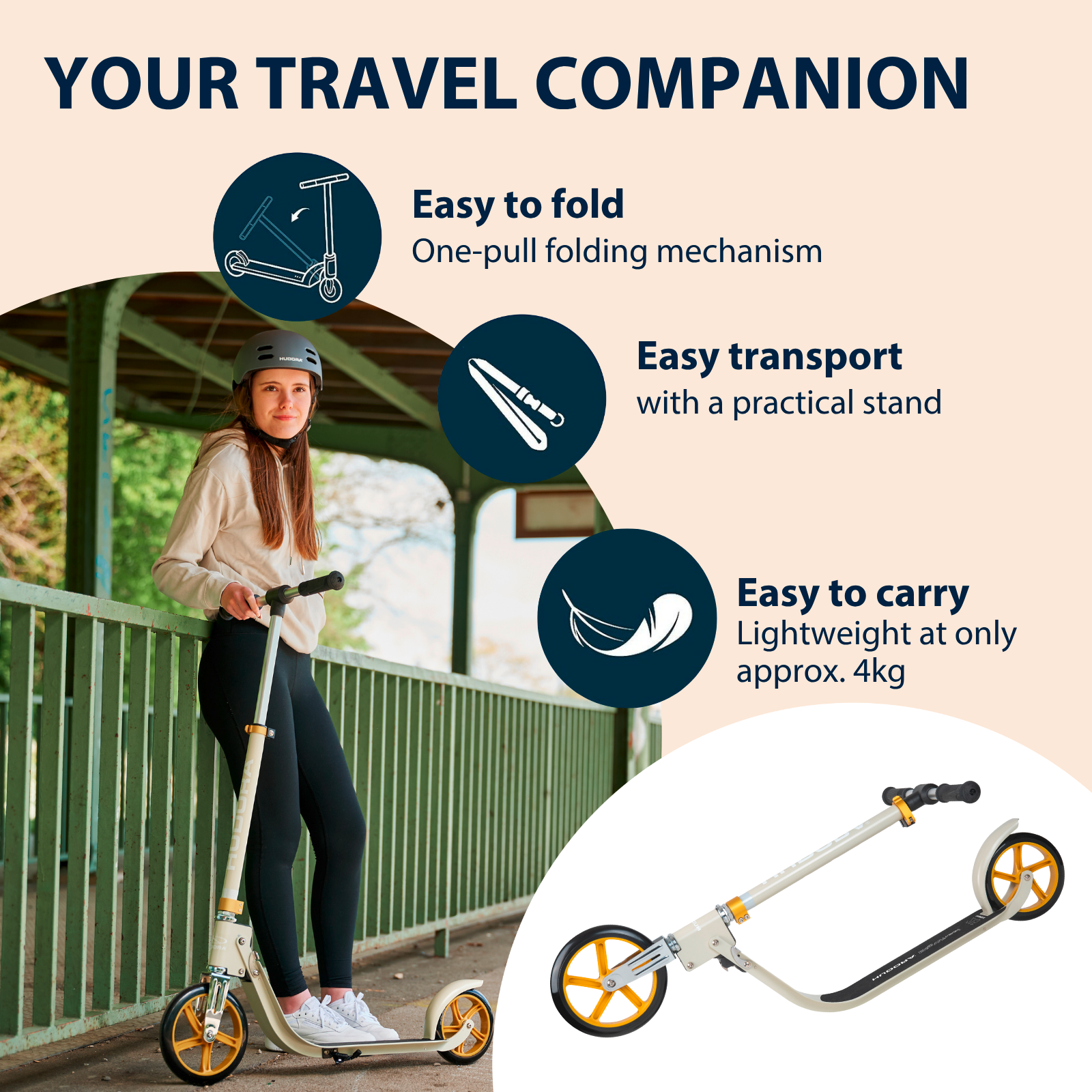 HUDORA BigWheel® 215 Scooter, sand, image 4 from 7