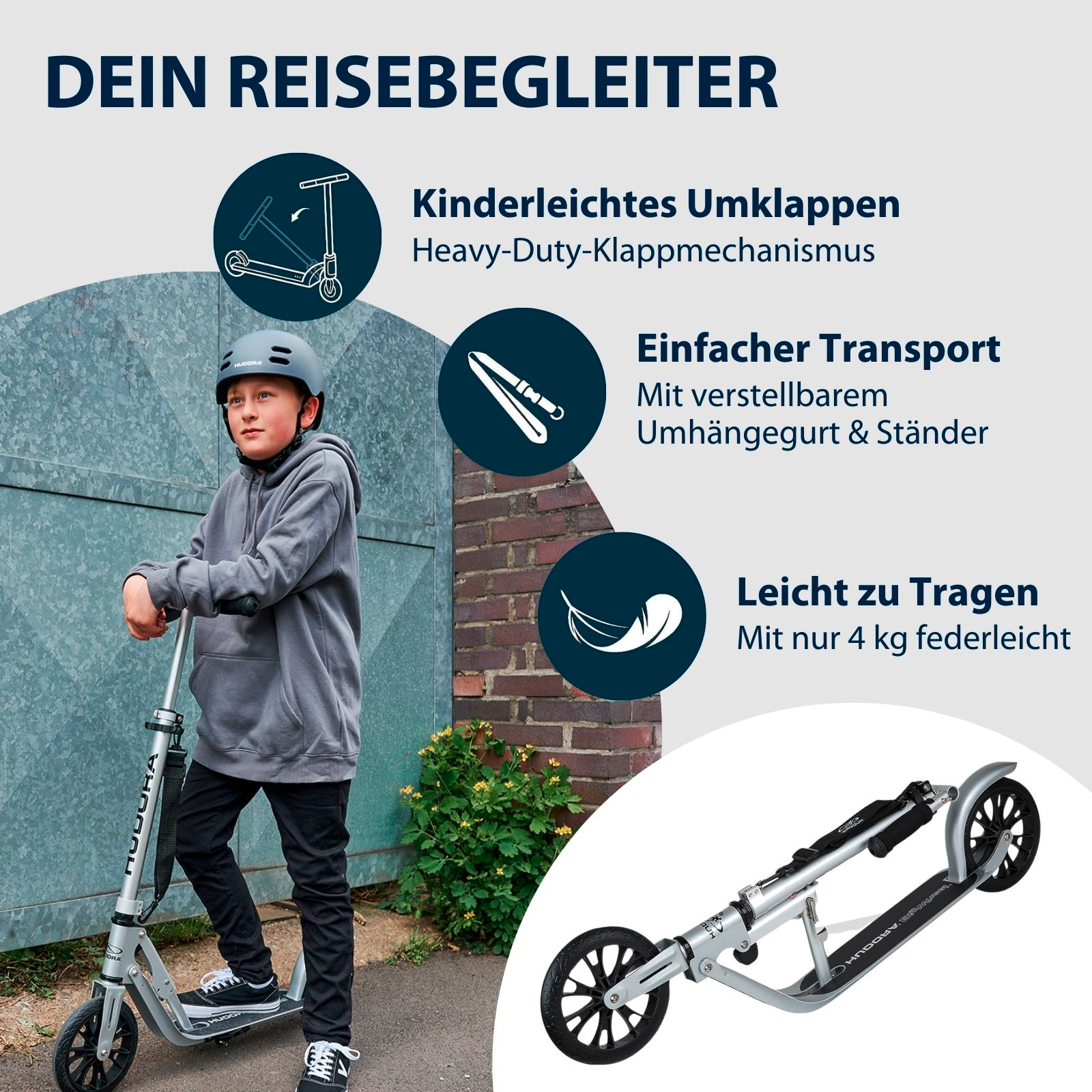 HUDORA BigWheel® Crossover 205, Scooter silber, Bild 4 von 7