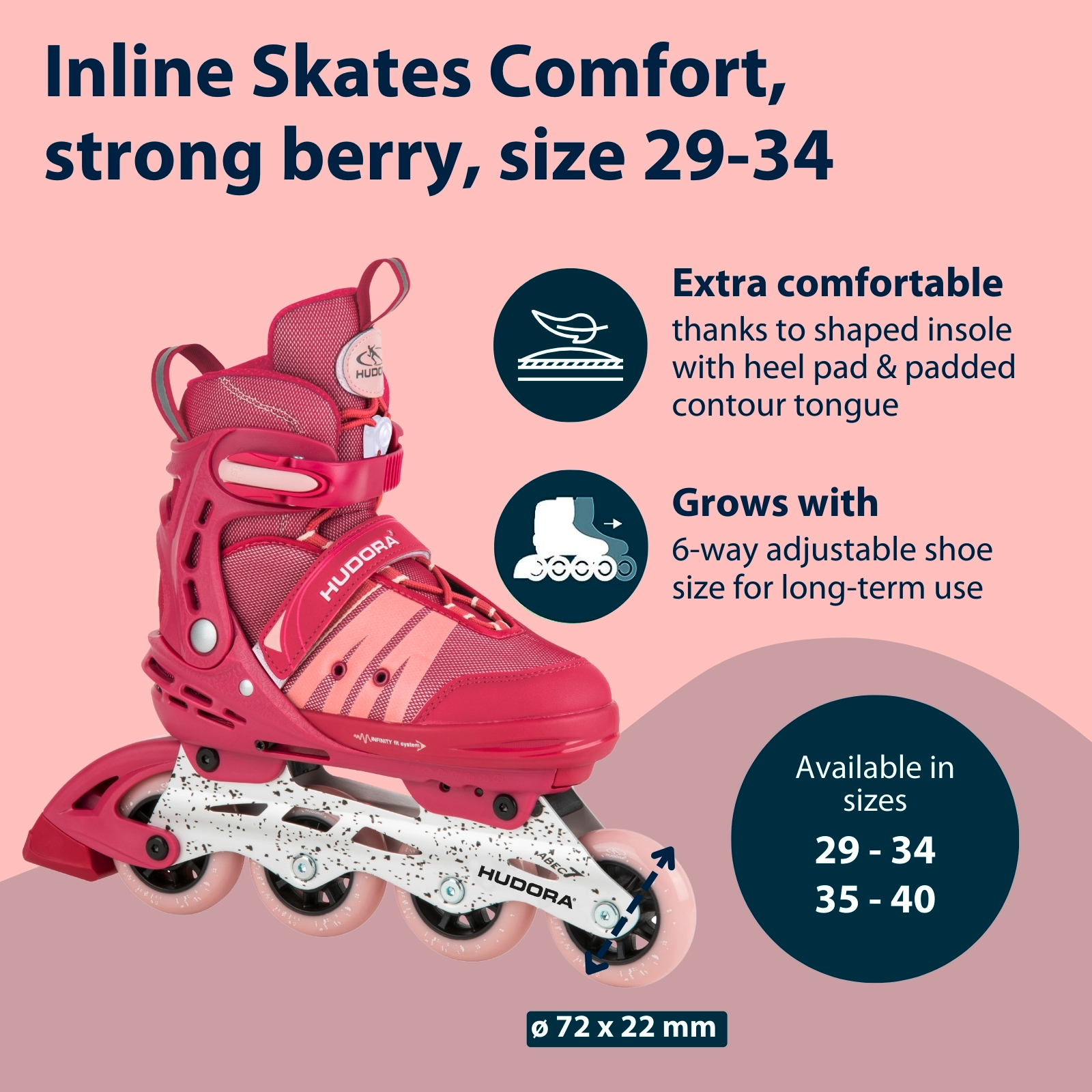 HUDORA Inline Skates Comfort, strong berry, size 29-34, image 2 from 7