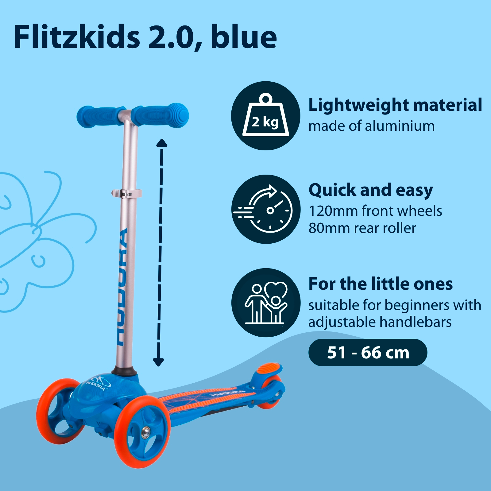 HUDORA Kinderscooter Flitzkids 2.0, blau, image 2 from 7