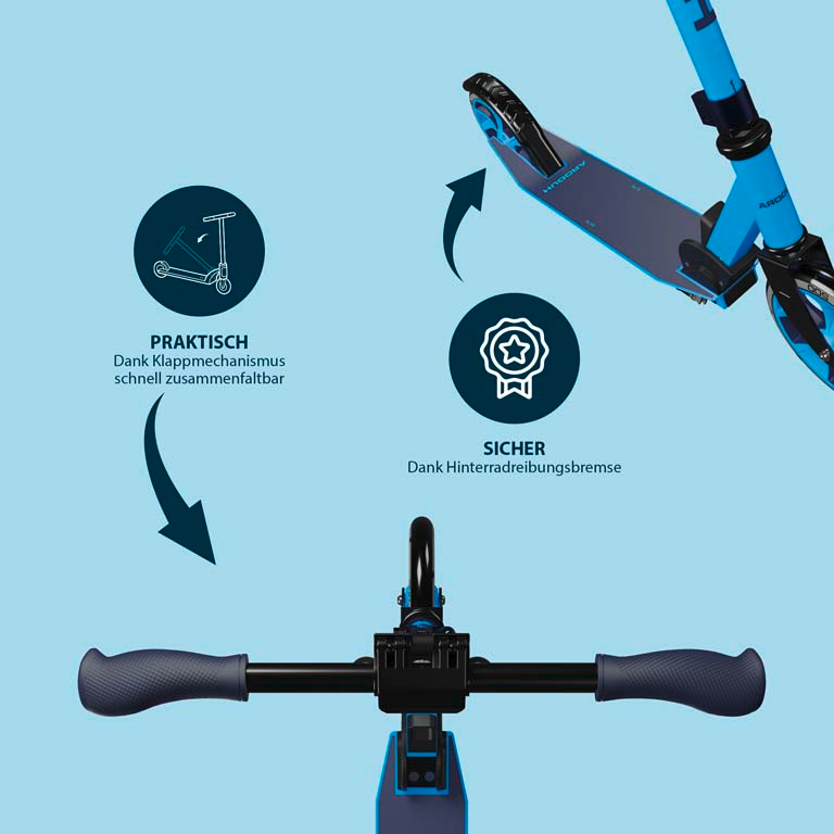 HUDORA Scooter Up 200, cyan inklusive Kabelschloss (Bundle), Bild 4 von 5