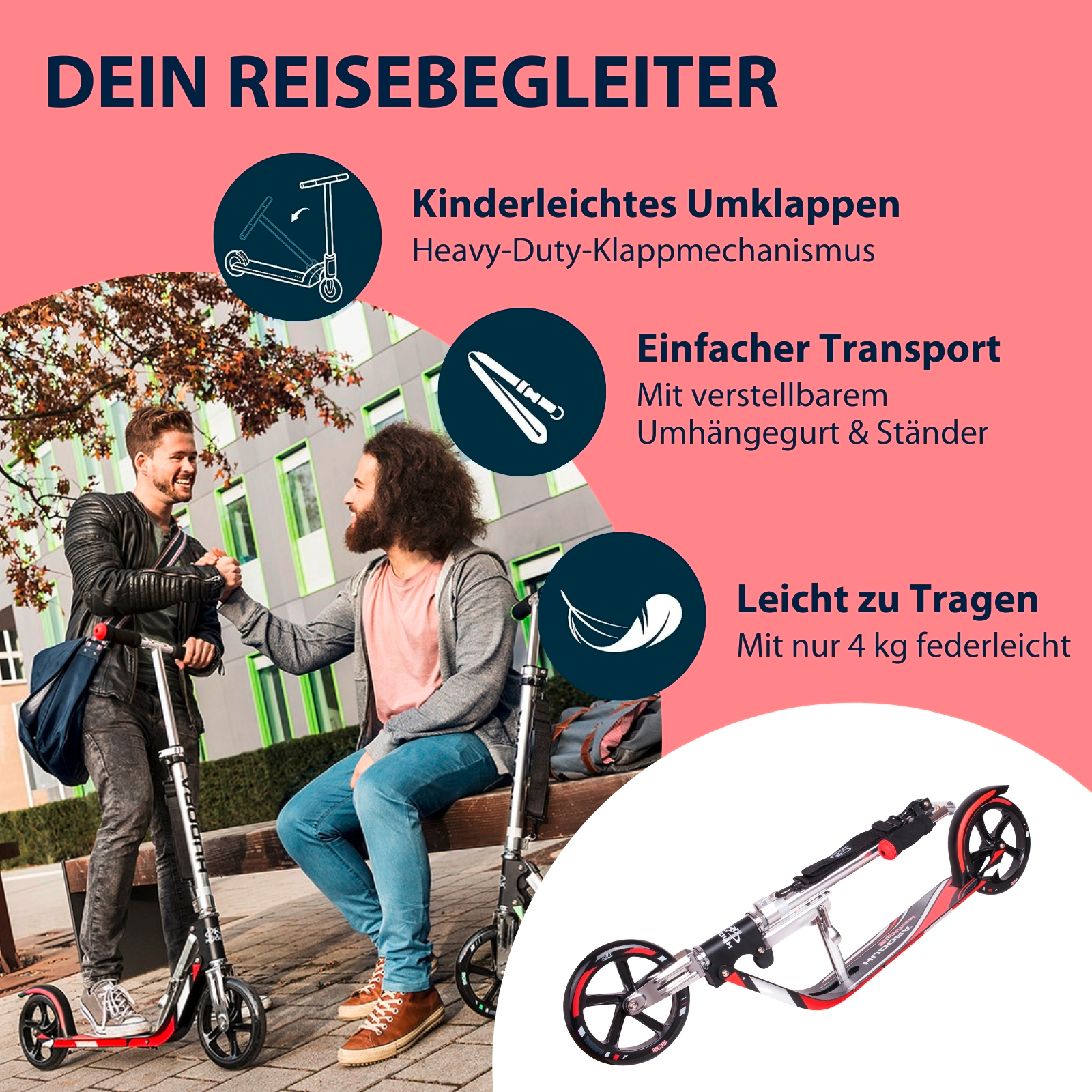 HUDORA BigWheel® 205, Scooter schwarz/rot, Bild 4 von 7