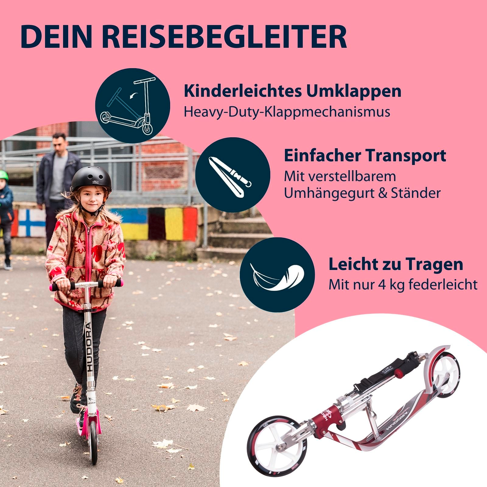 HUDORA BigWheel® 205, Scooter magenta/silber, Bild 4 von 7