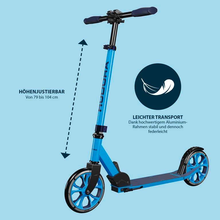 HUDORA Scooter Up 200, cyan inklusive Kabelschloss (Bundle), Bild 2 von 5