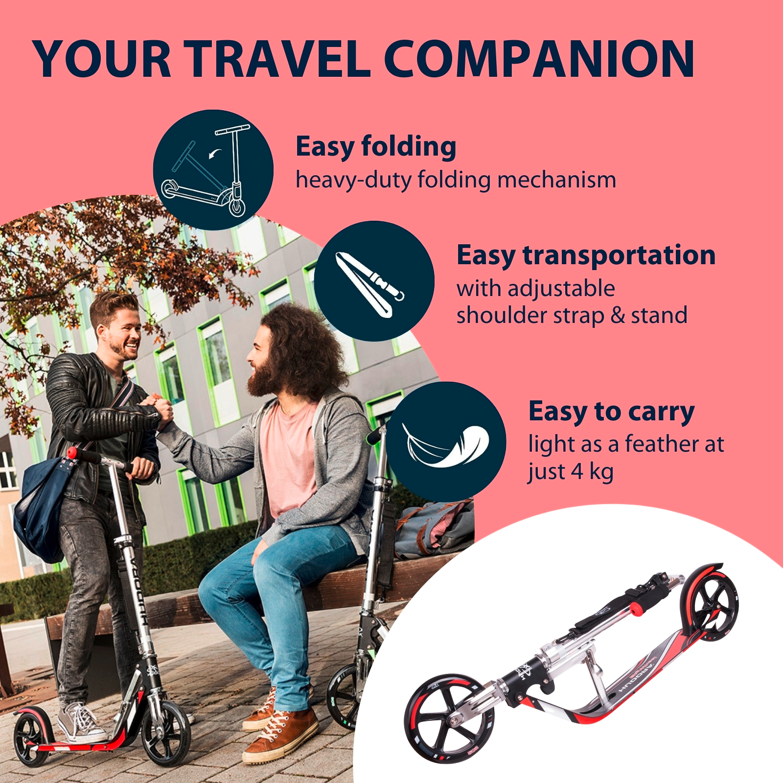 HUDORA BigWheel® 205, Scooter schwarz/rot, image 4 from 7