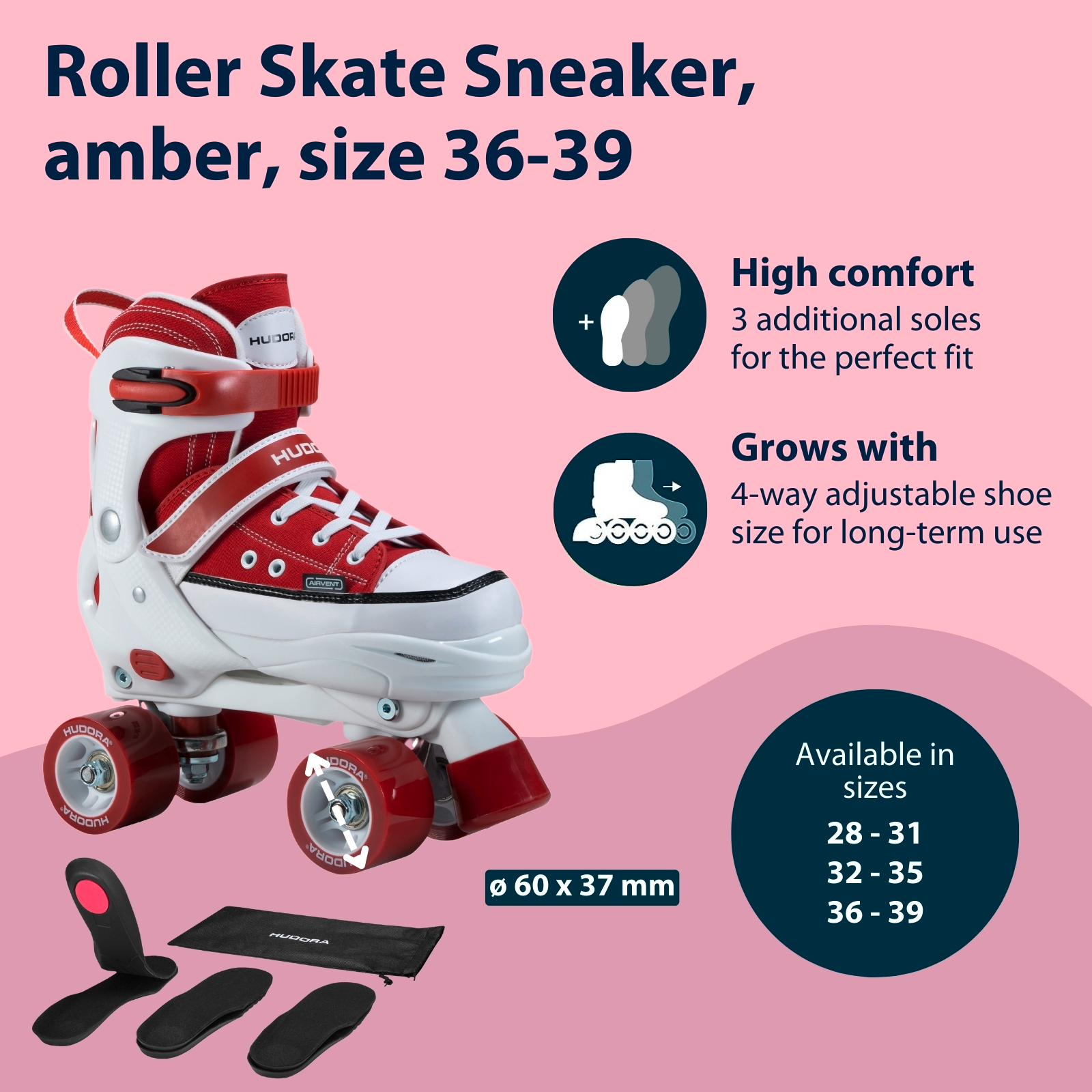 HUDORA roller skate sneaker, amber, size 28-39, image 2 from 7