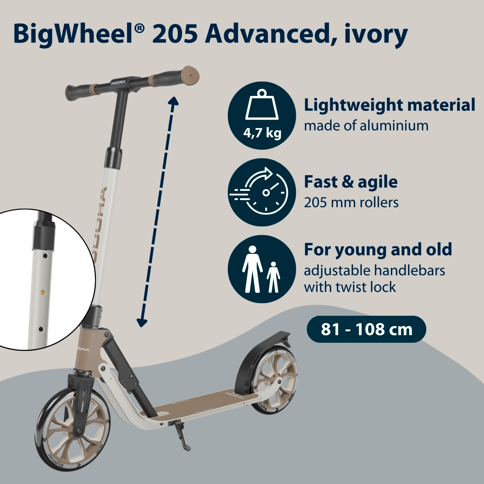 HUDORA BigWheel® 205 Advanced, ivory, image 2 from 7