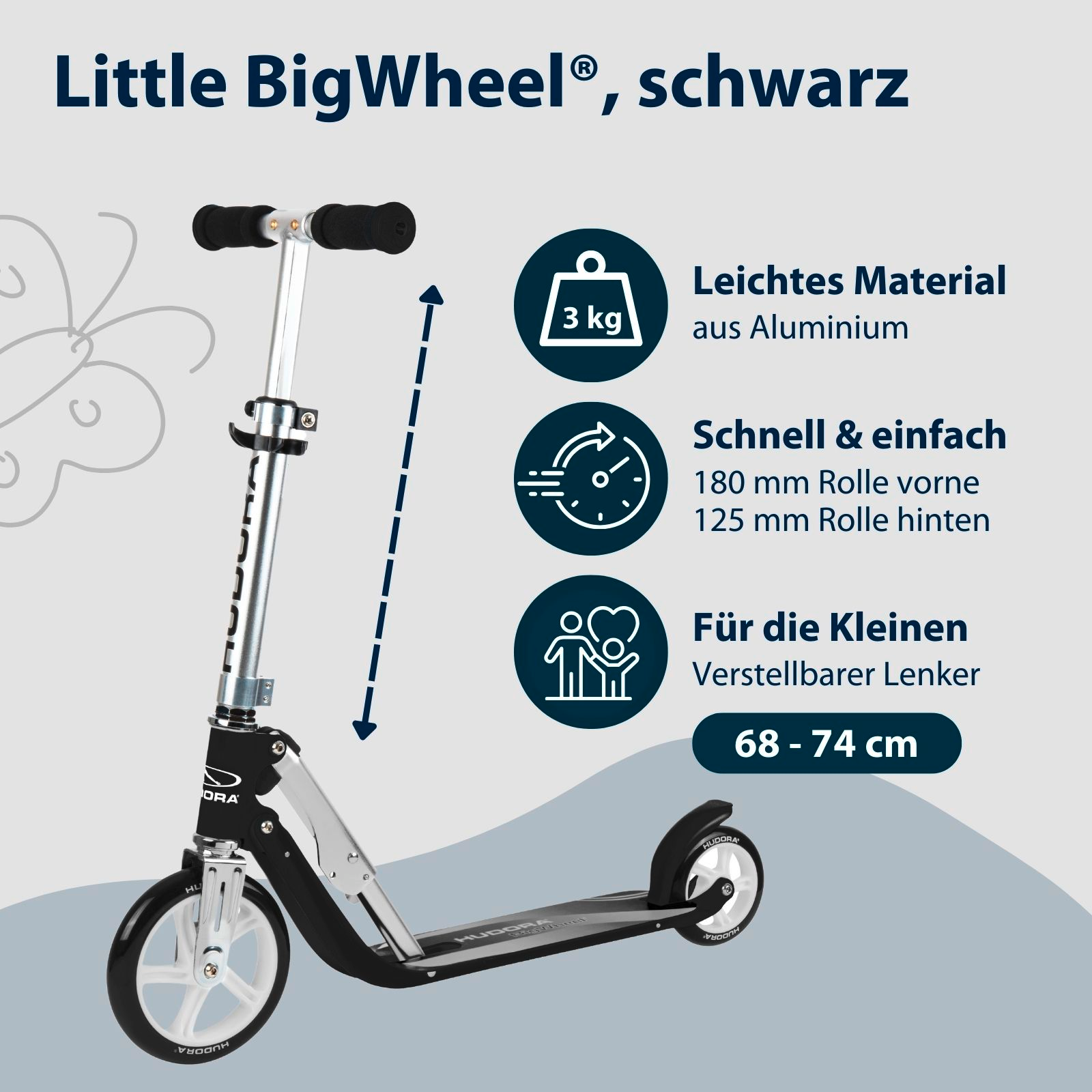 HUDORA Little BigWheel®, Scooter schwarz, Bild 2 von 7