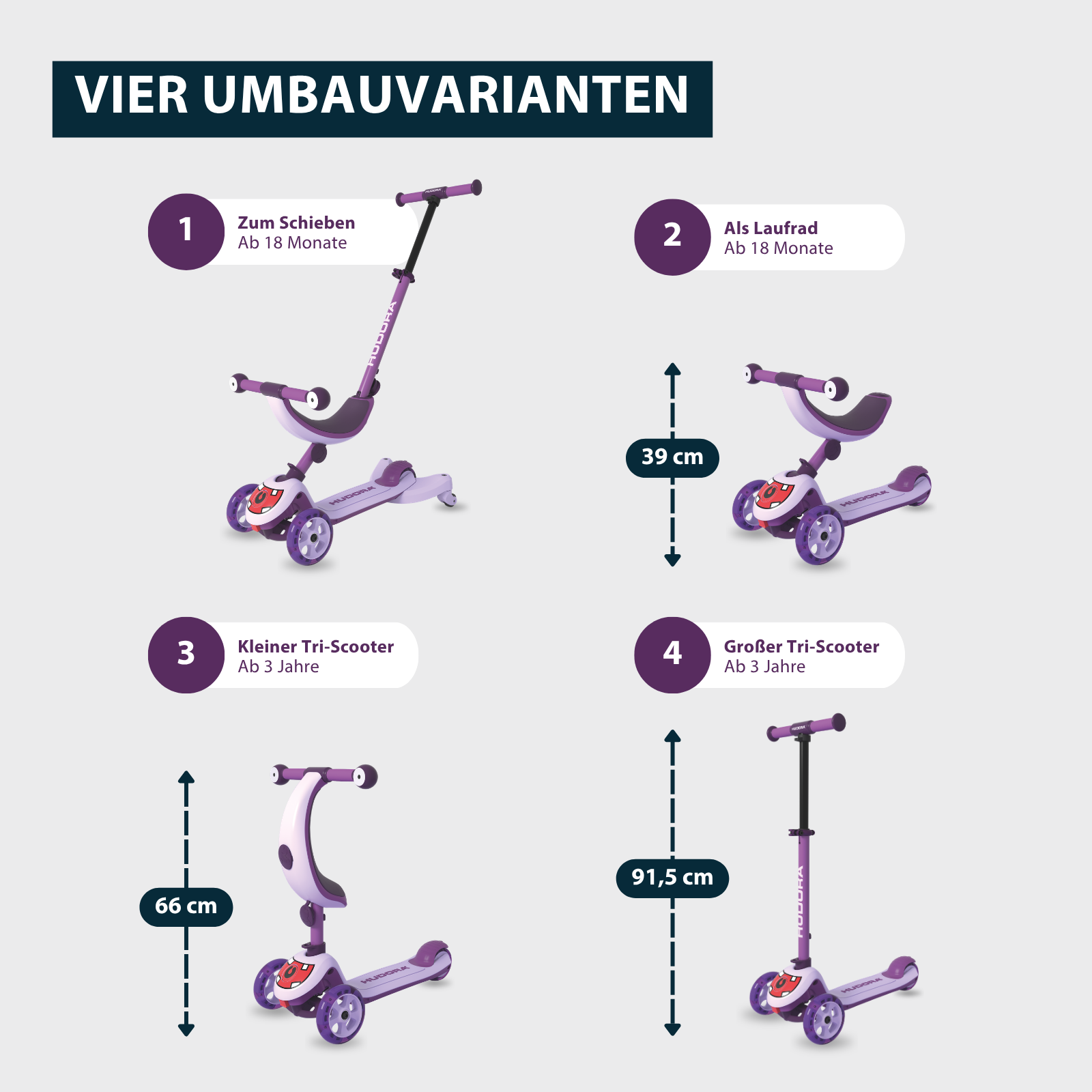 HUDORA 4-in-1-Scooter Rollf lavender, Bild 3 von 7