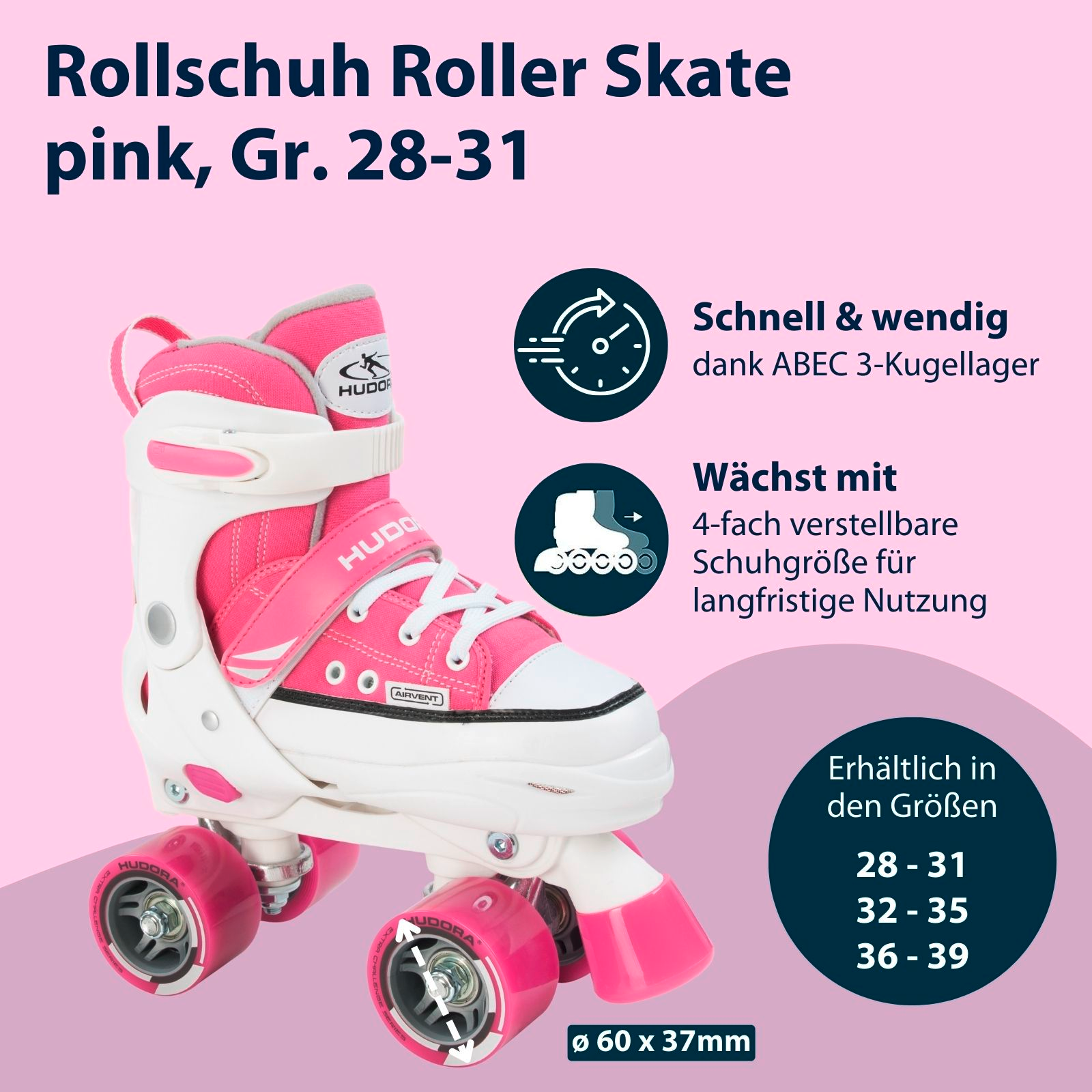 HUDORA Rollschuh Roller Skate, Gr. 28-39, pink, Bild 2 von 7