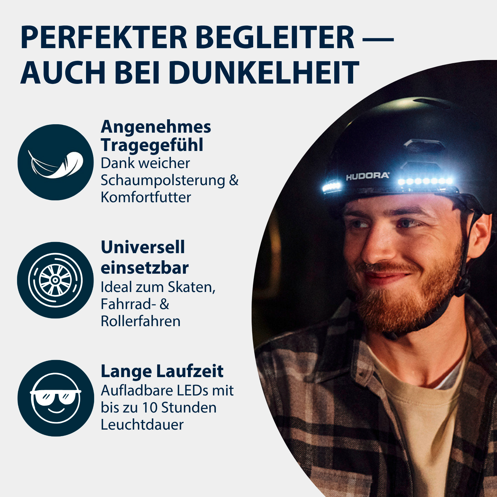 HUDORA Skaterhelm LED, schwarz Größe M, Bild 3 von 7