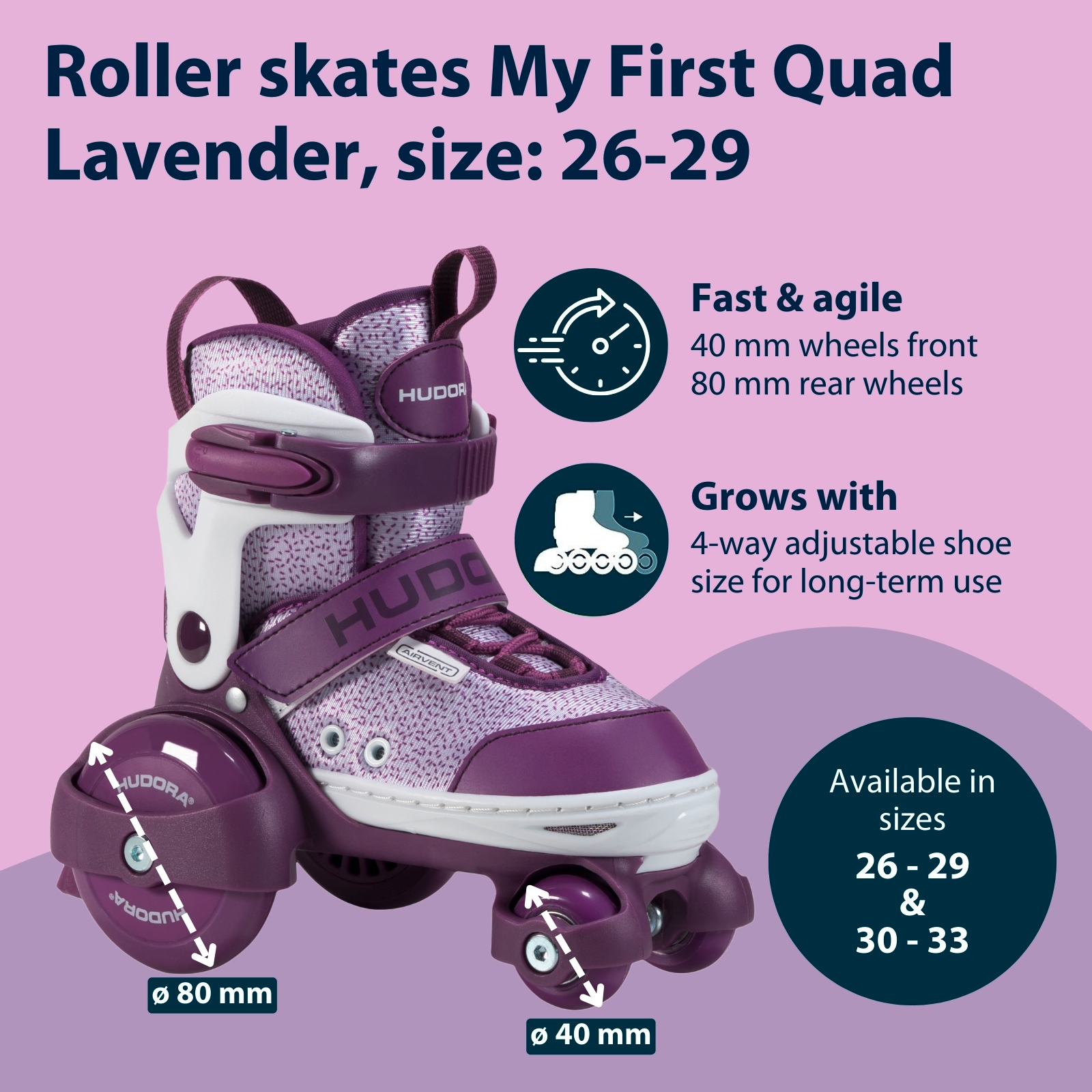 Roller skate My First Quad, lavender, size 26-33, image 2 from 7