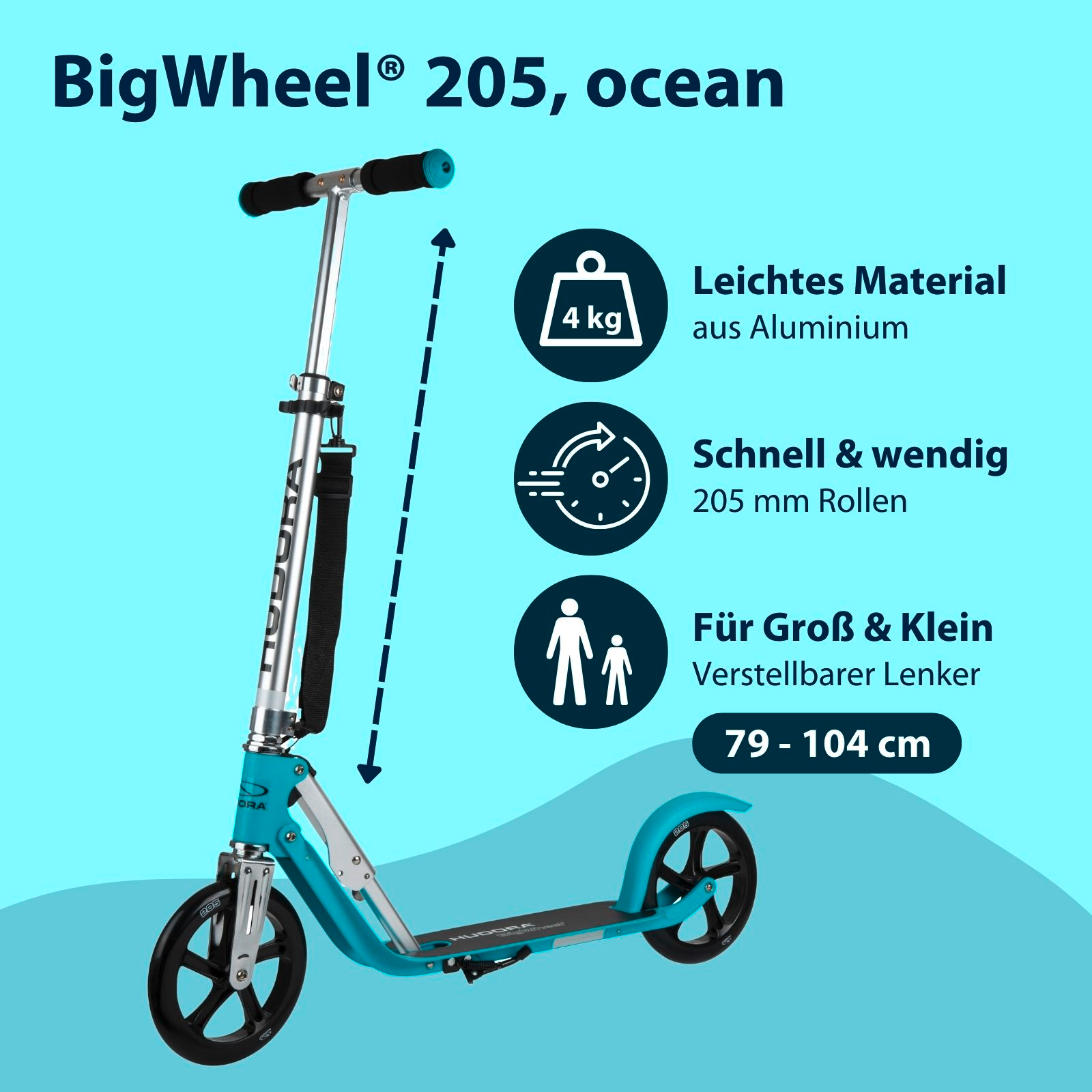 HUDORA BigWheel® 205 Scooter, ocean "Exklusiv Edition", Bild 2 von 7