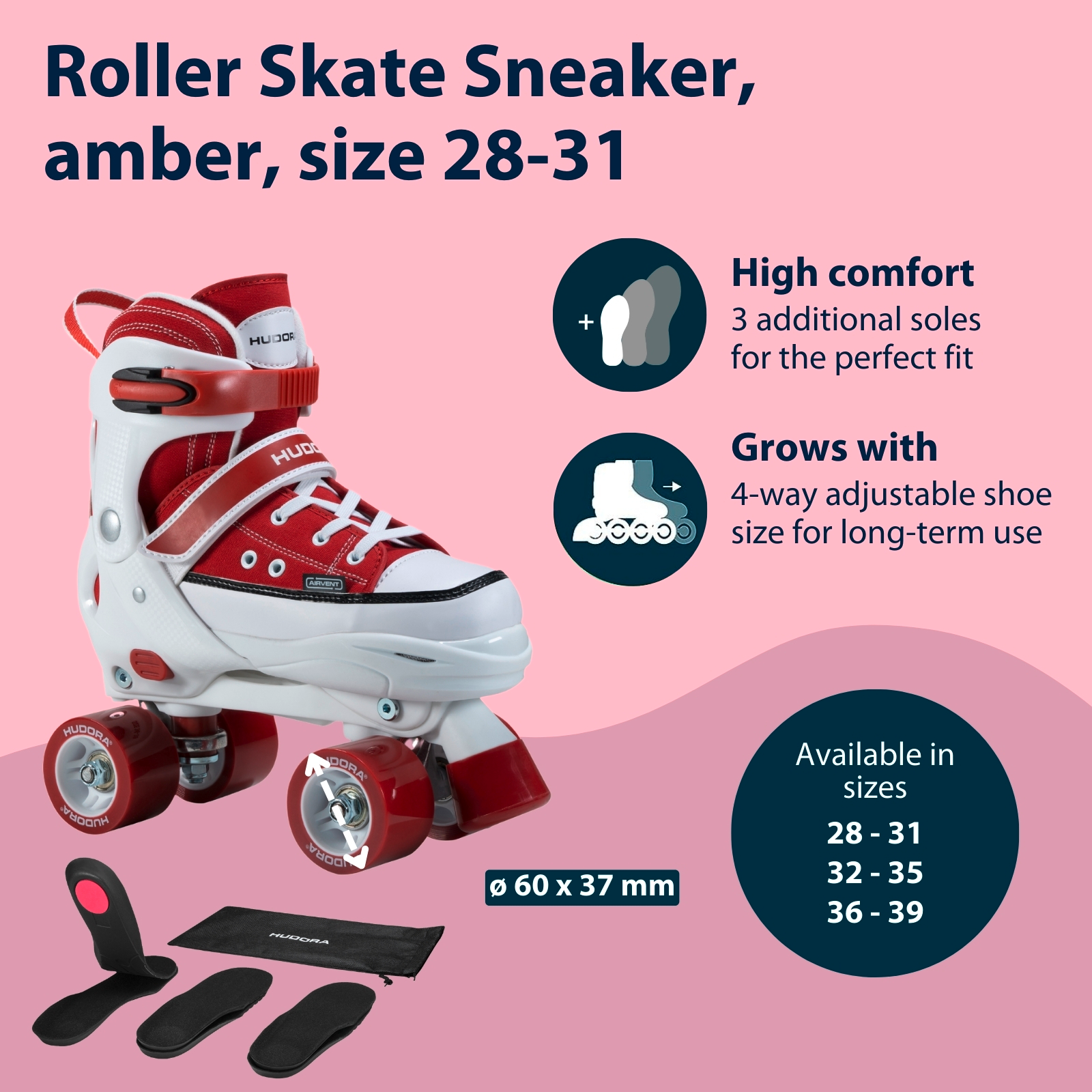 HUDORA roller skate sneaker, amber, size 28-39, image 2 from 7