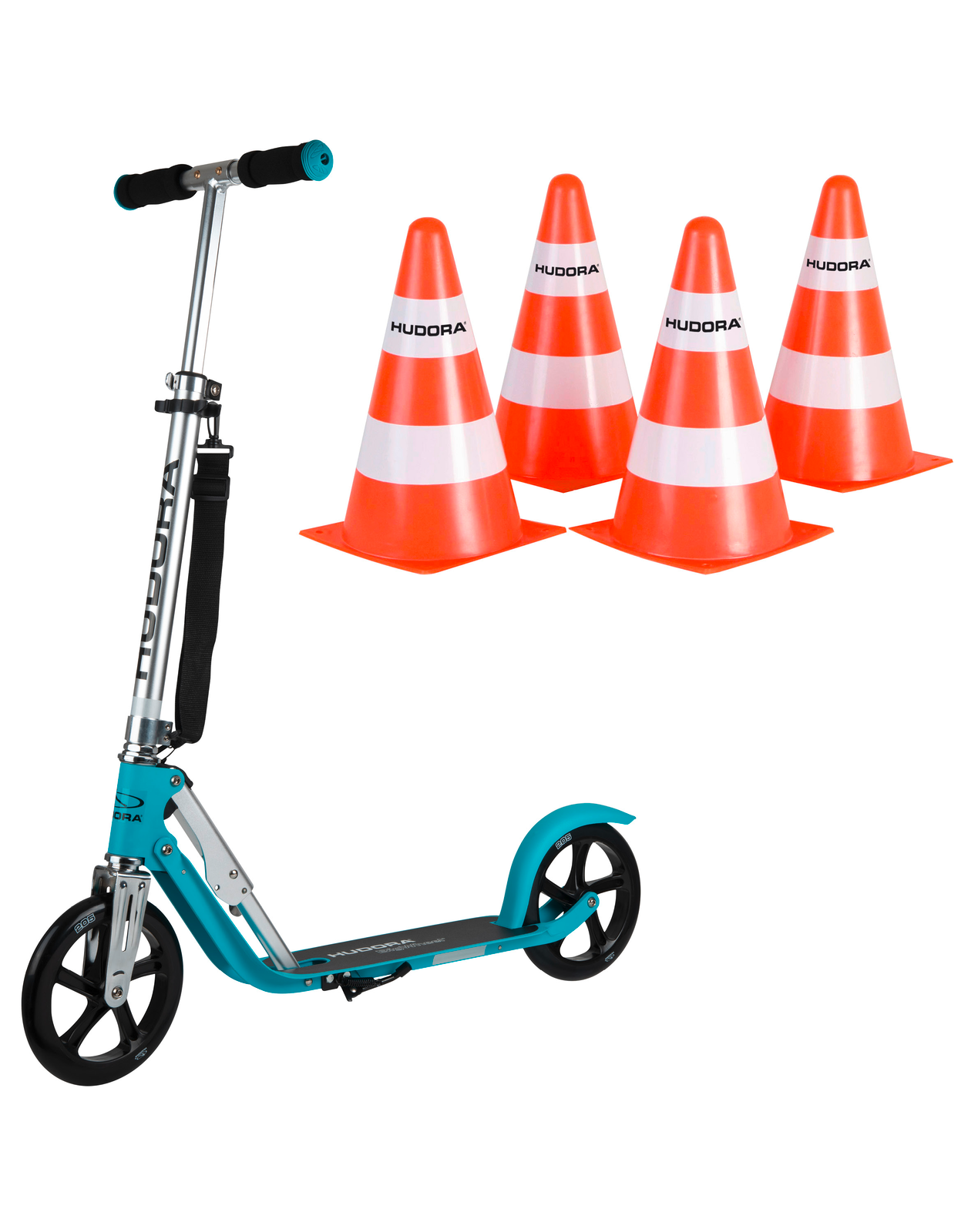 HUDORA BigWheel® 205 Scooter, ocean "Exklusiv Edition" mit Pylone Set (Bundle)