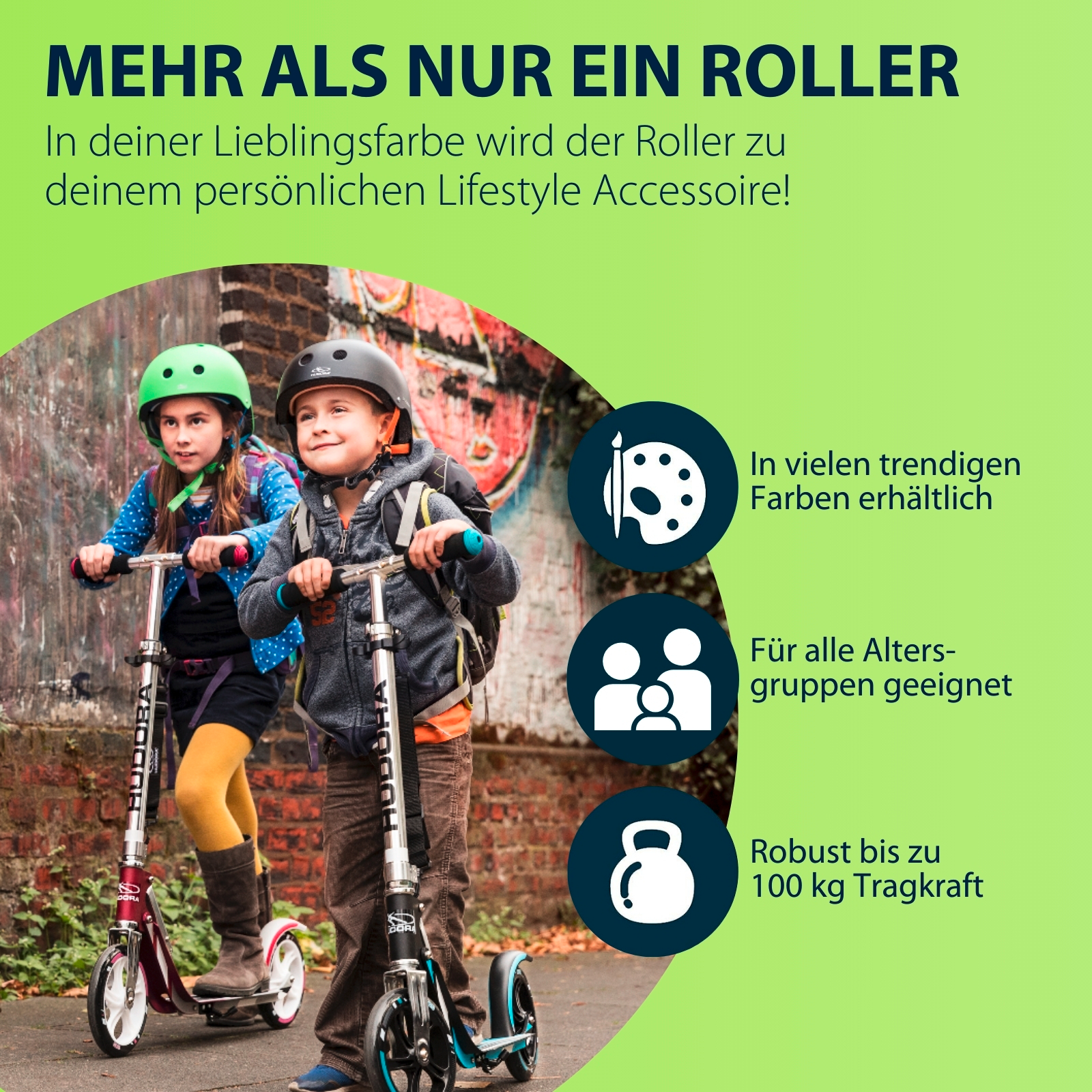 HUDORA BigWheel® 205, Scooter grau/grün, Bild 6 von 7