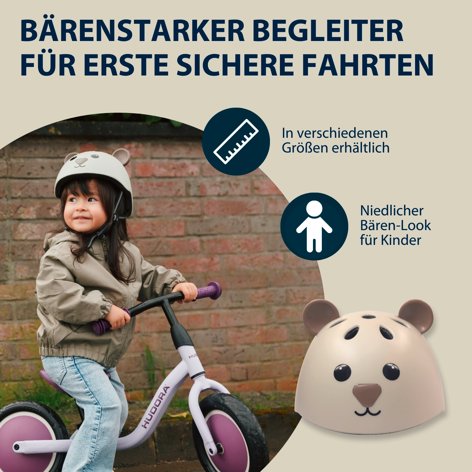 HUDORA Kinderhelm Beary, mocha, Gr. 48-52, Bild 6 von 7