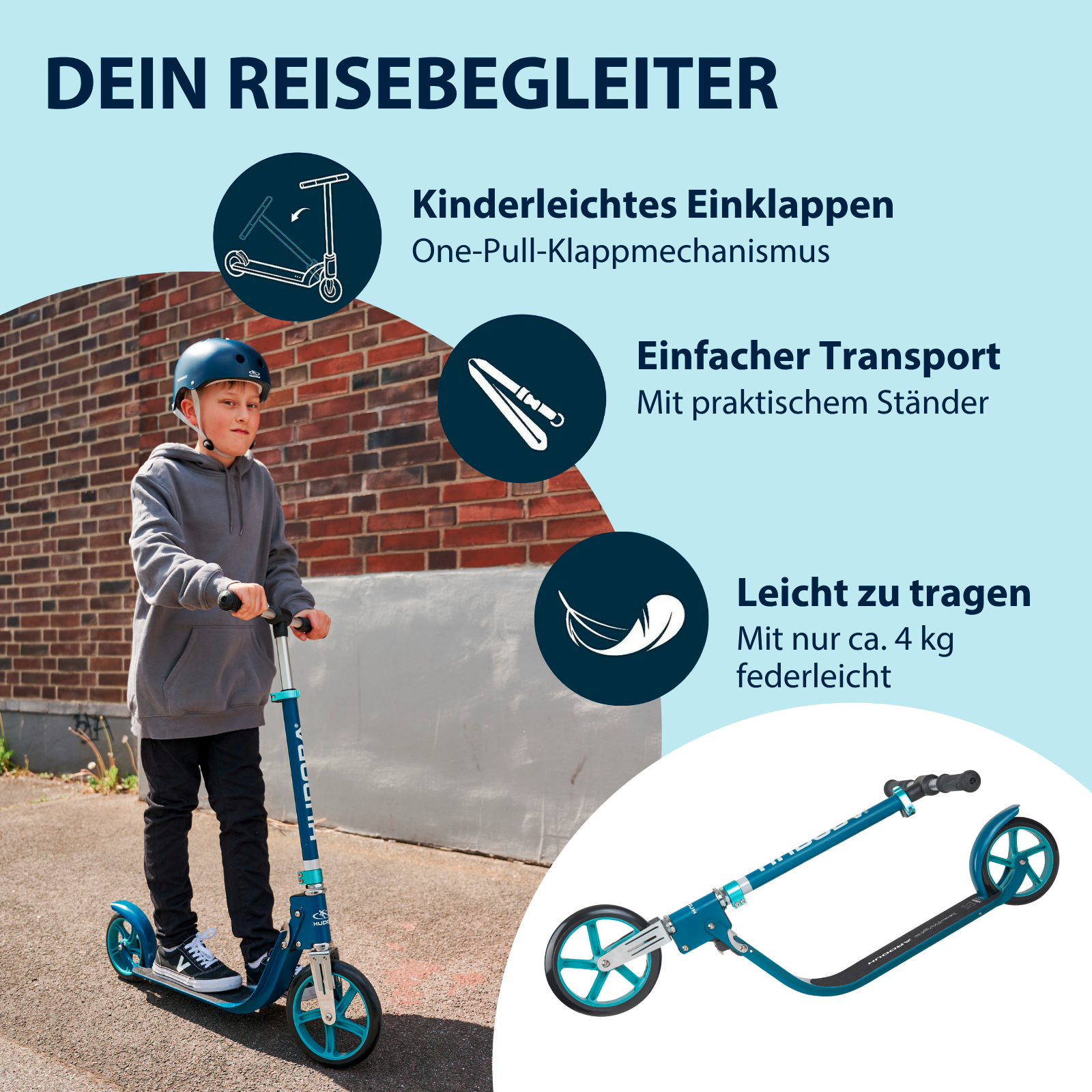 HUDORA BigWheel® 215 Scooter, azurblau, Bild 4 von 7