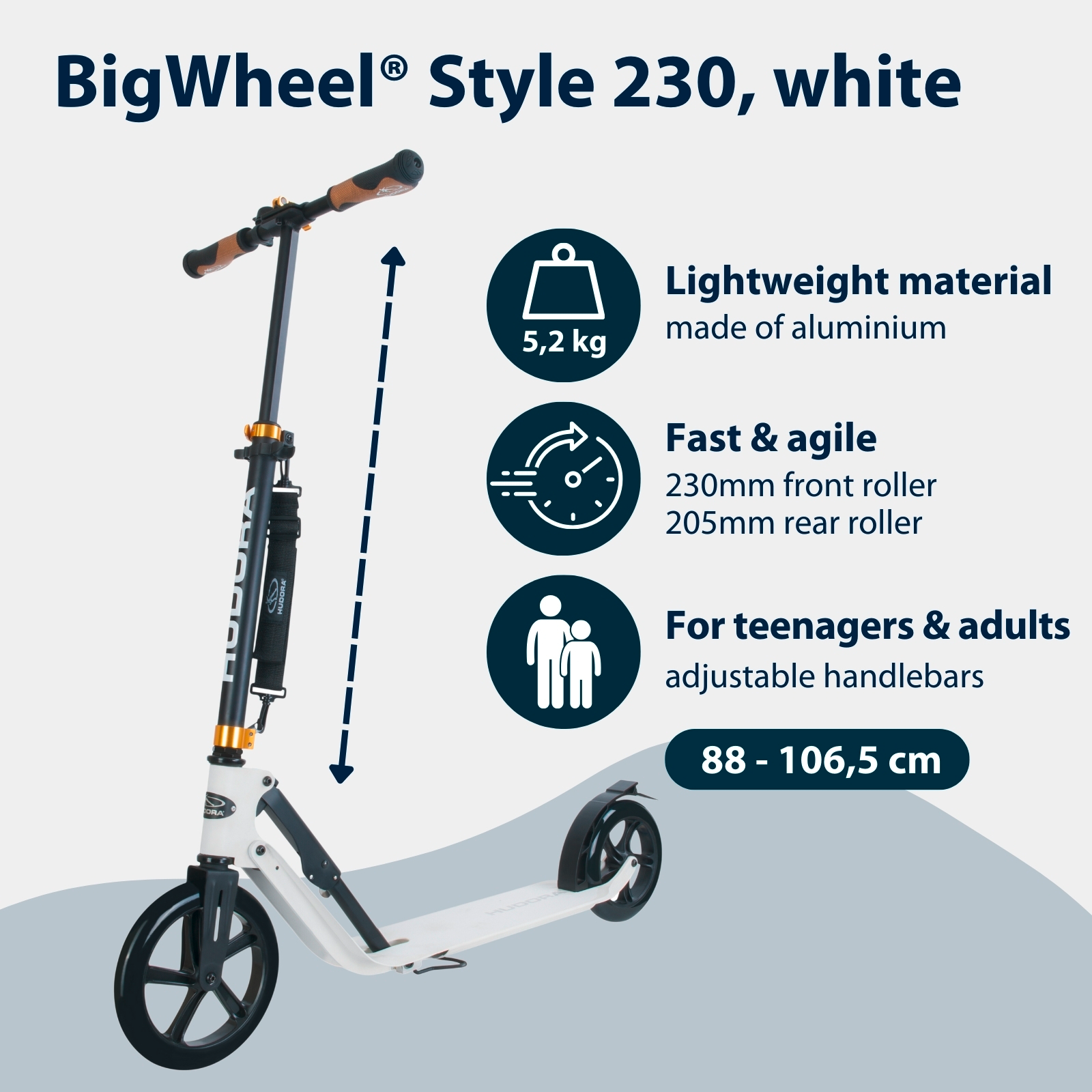 HUDORA BigWheel® Style 230, scooter white, image 2 from 7