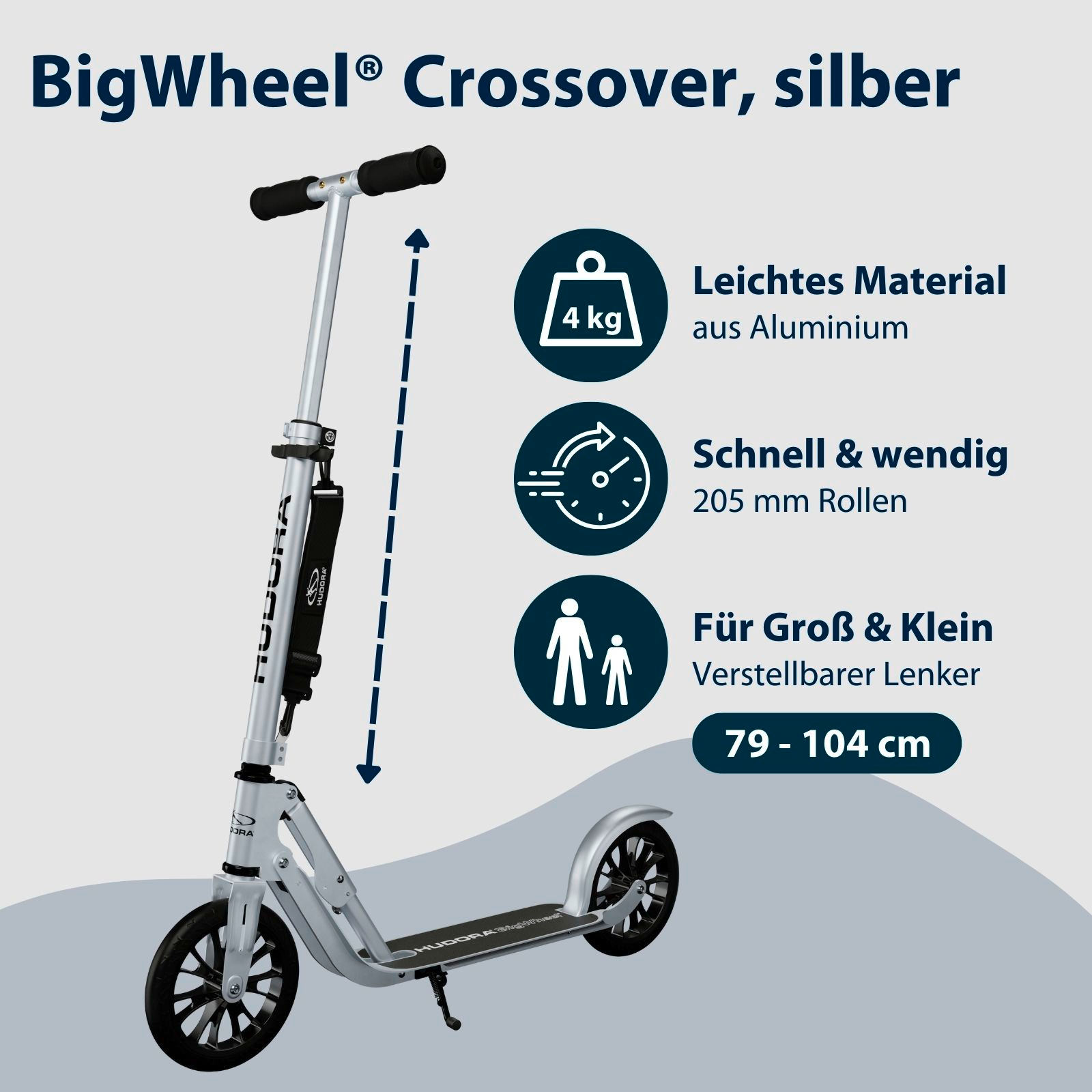 HUDORA BigWheel® Crossover 205, Scooter silber, Bild 2 von 7
