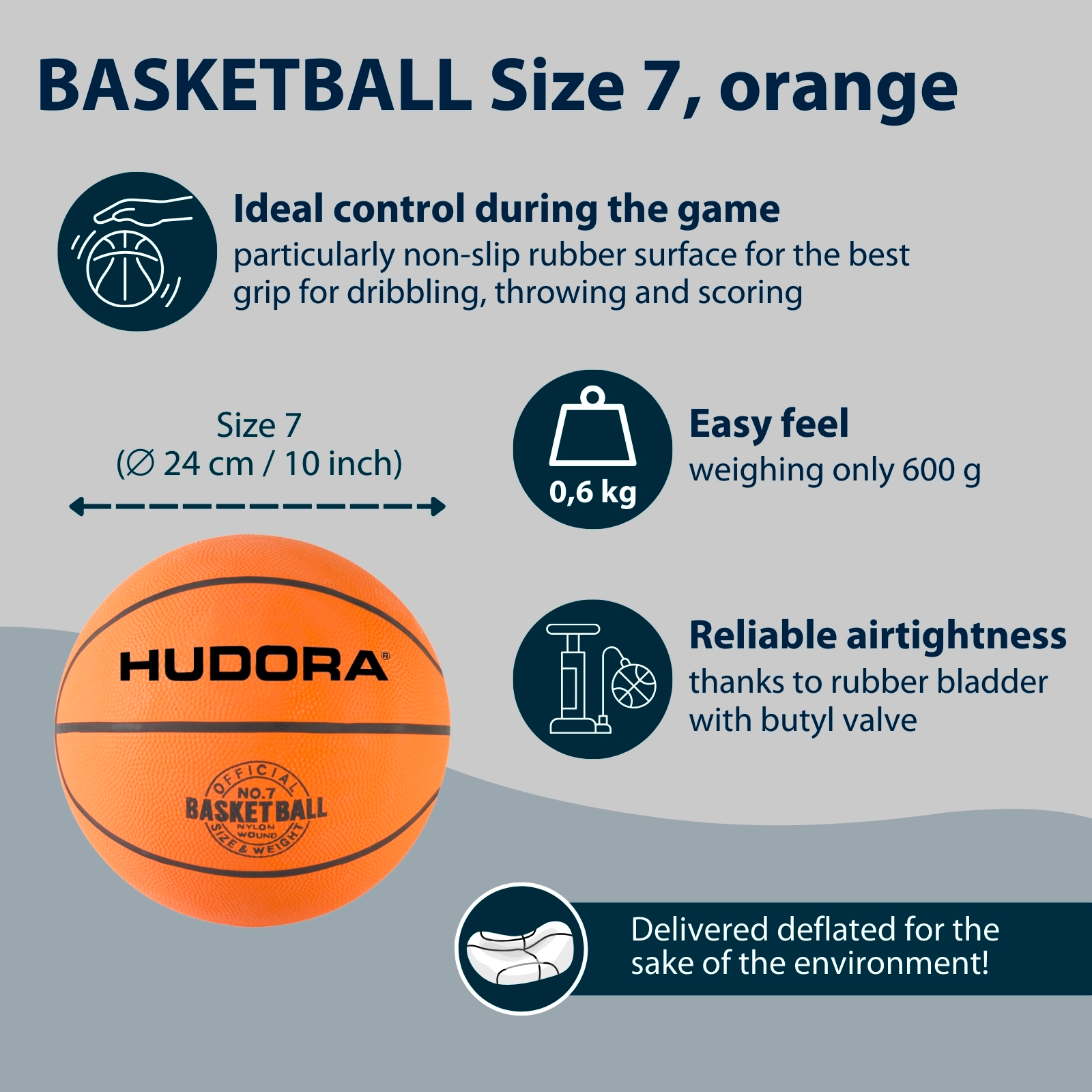 HUDORA Basketball, size 7, orange, uninflated, image 2 from 5