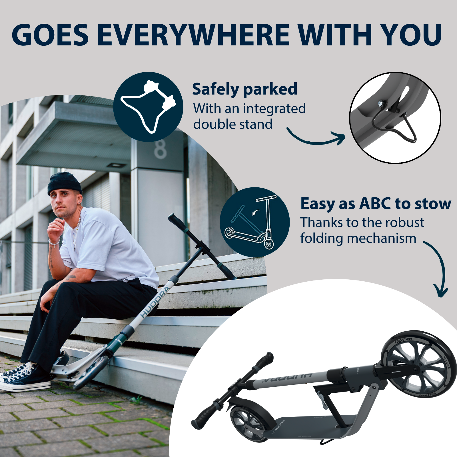 HUDORA BigWheel® 230 Advanced, scooter white, image 4 from 7