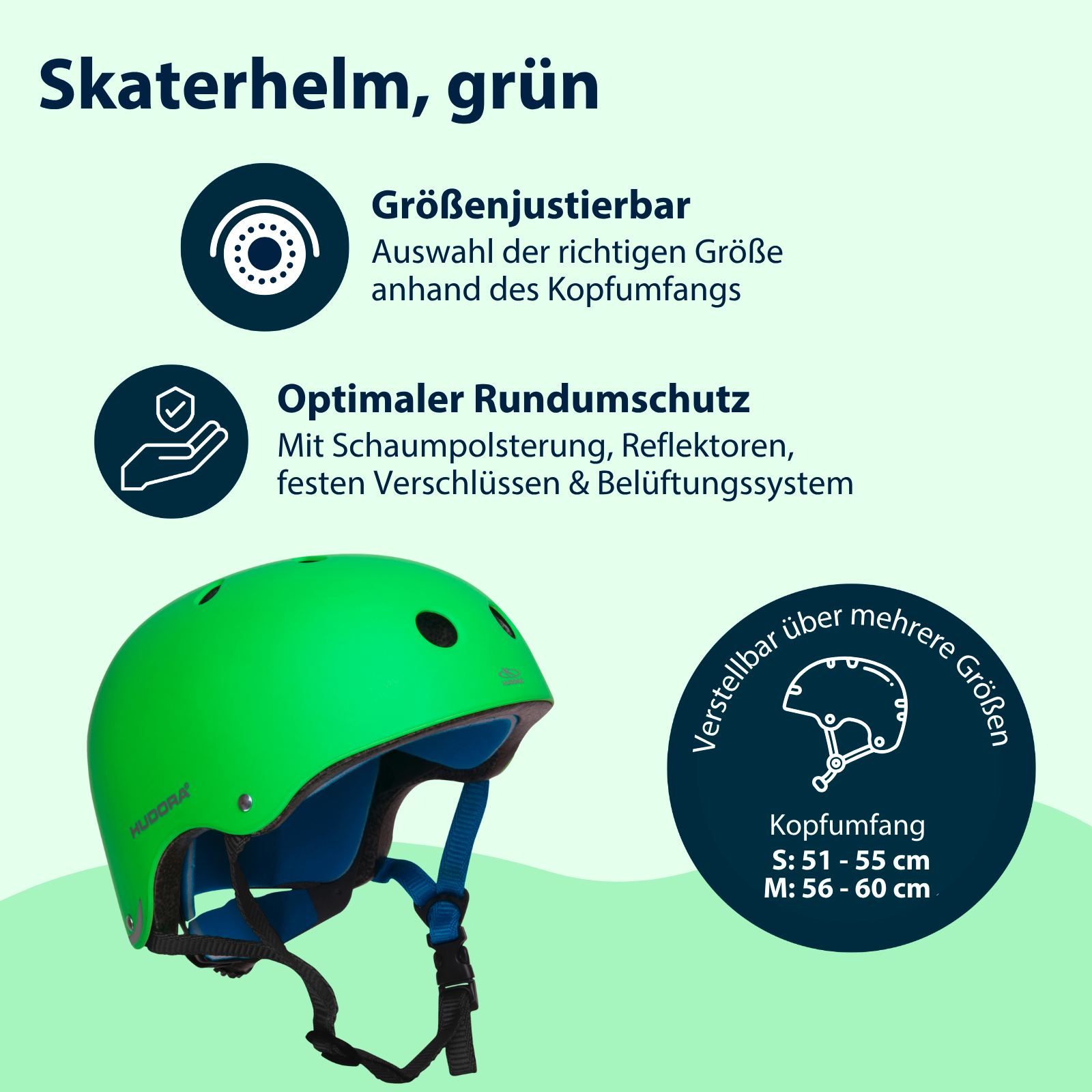HUDORA skater helmet, size S/M, green, image 2 from 7