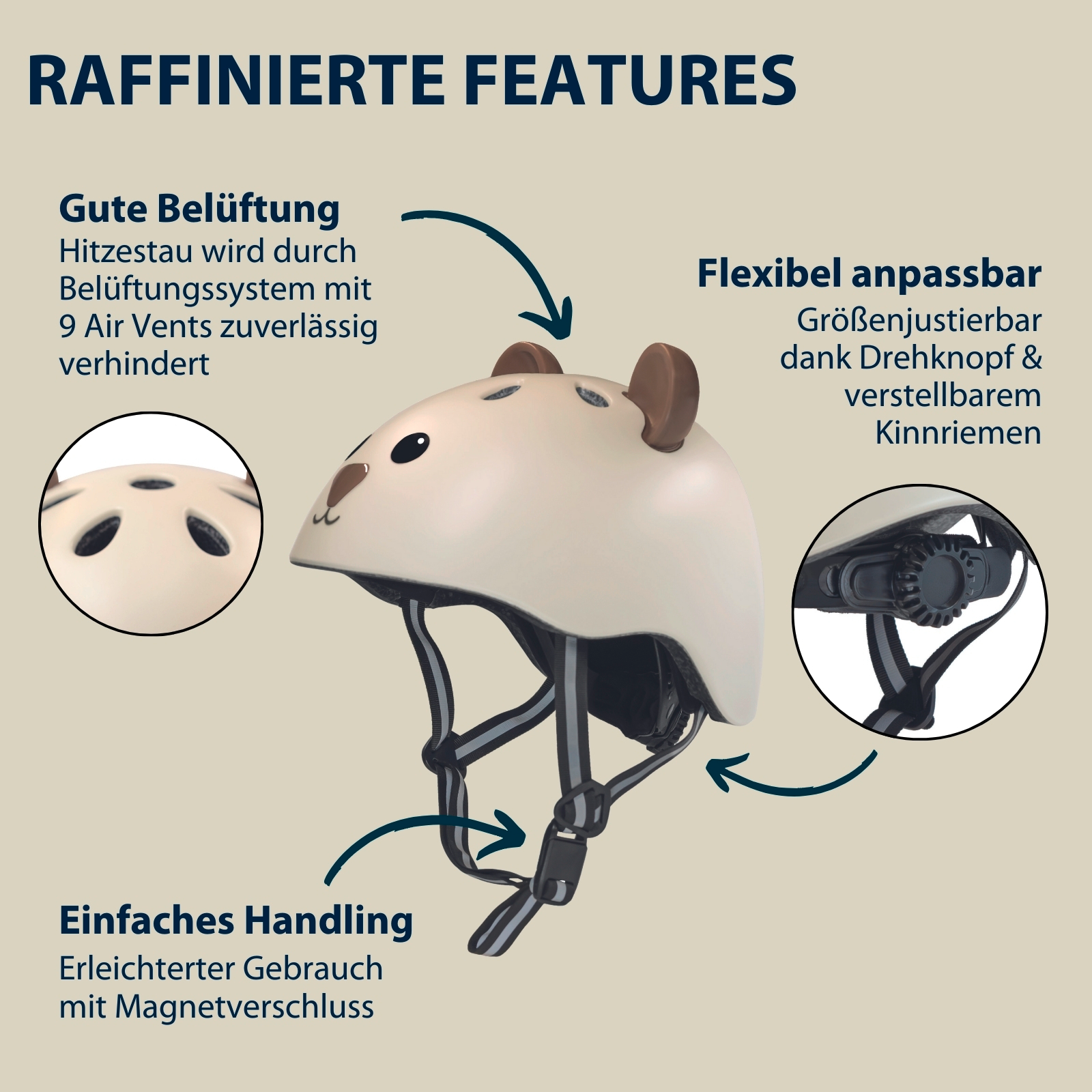 HUDORA Kinderhelm Beary, mocha, Gr. 48-52, Bild 3 von 7