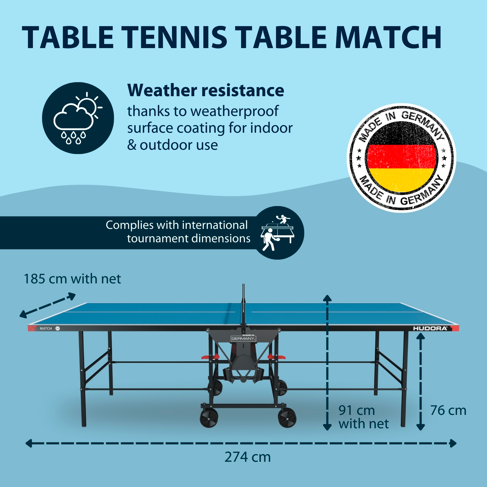 HUDORA Match table tennis table, image 2 from 7